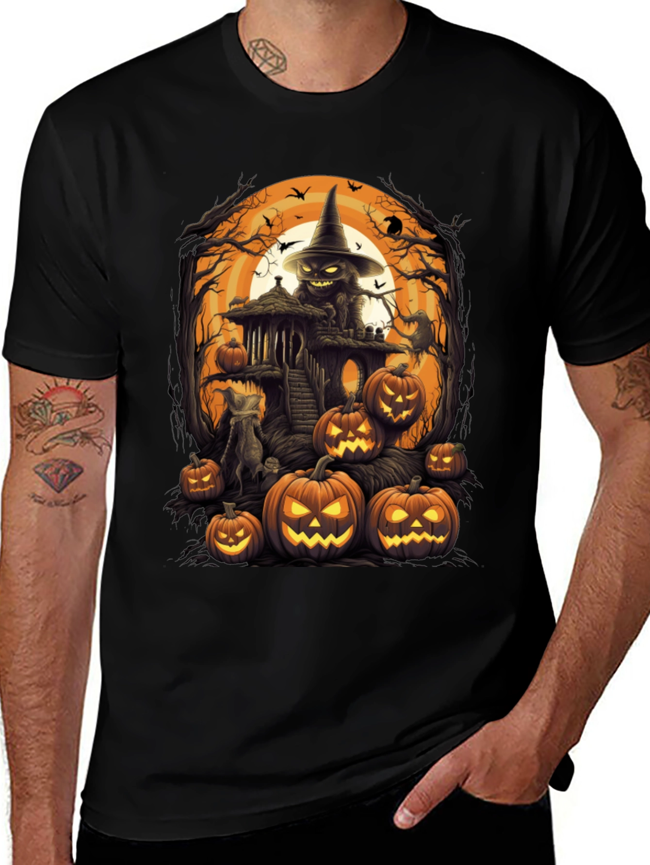 Spooky Halloween Graphic Tee - Pumpkin Witch House