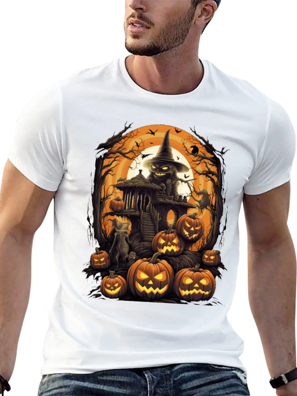 Spooky Halloween Graphic Tee - Pumpkin Witch House