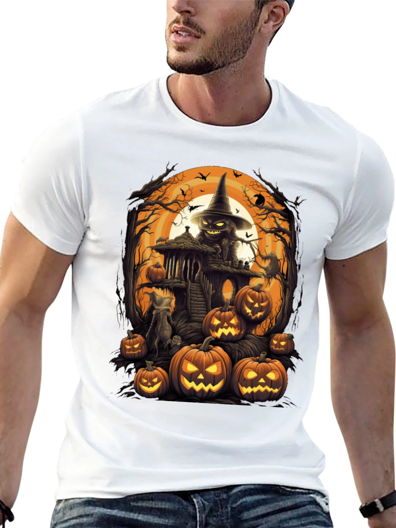 Spooky Halloween Graphic Tee - Pumpkin Witch House