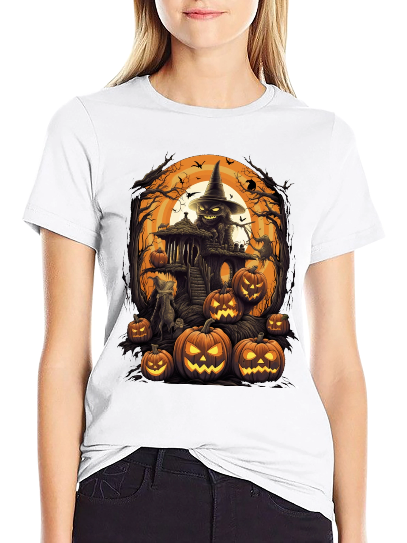 Spooky Halloween Graphic Tee - Pumpkin Witch House
