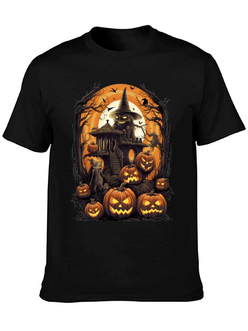 Spooky Halloween Graphic Tee - Pumpkin Witch House
