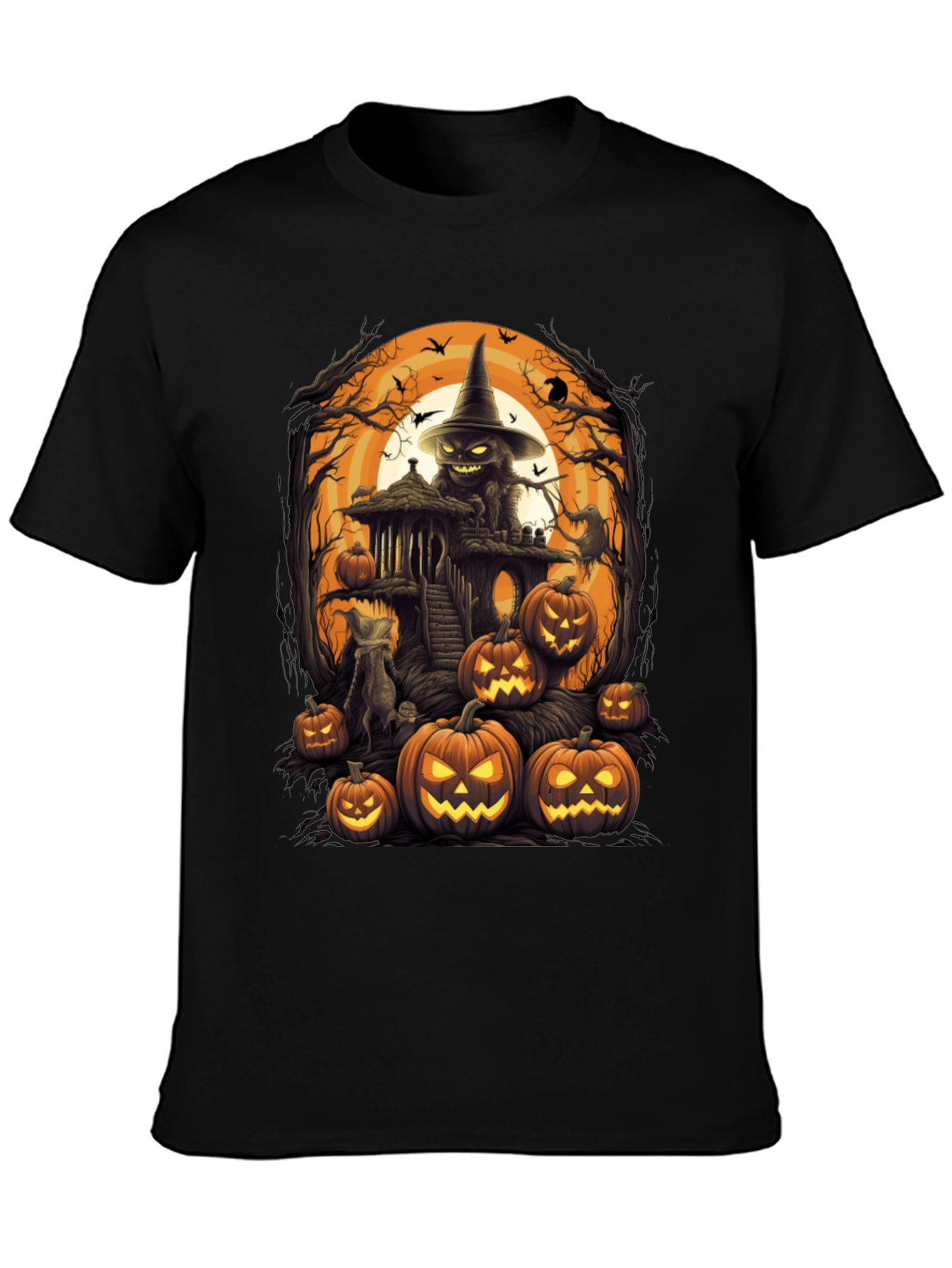 Spooky Halloween Graphic Tee - Pumpkin Witch House