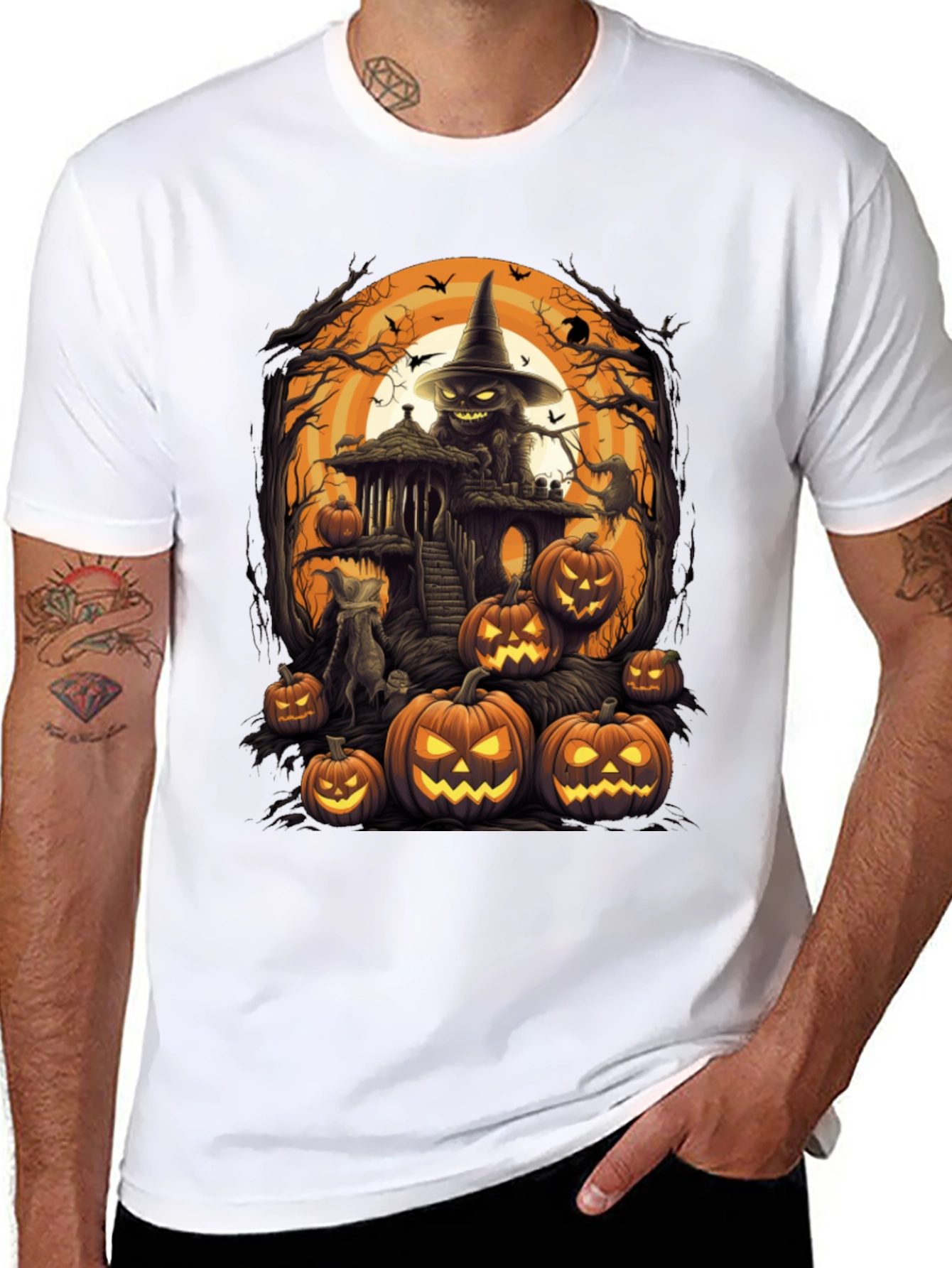Spooky Halloween Graphic Tee - Pumpkin Witch House
