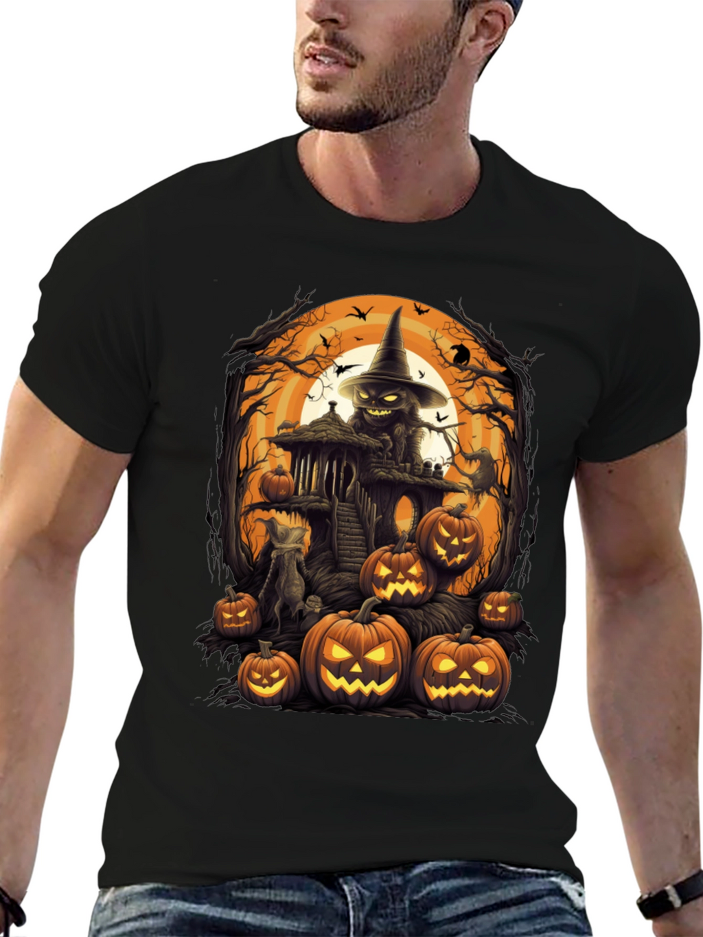 Spooky Halloween Graphic Tee - Pumpkin Witch House