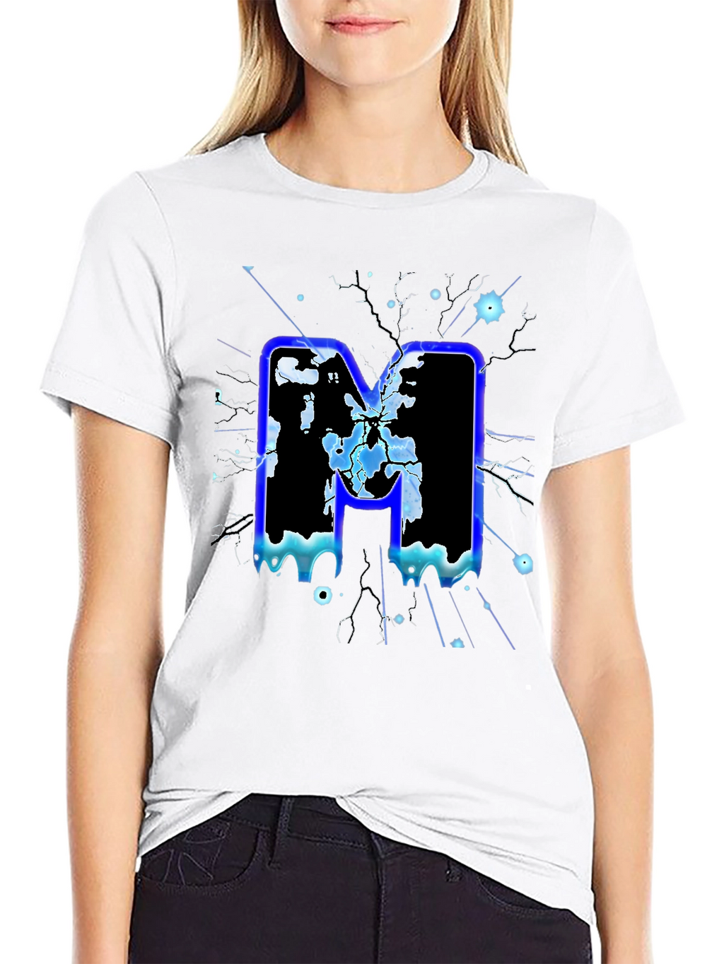 Bold Letter M Graphic Print Black T-Shirt