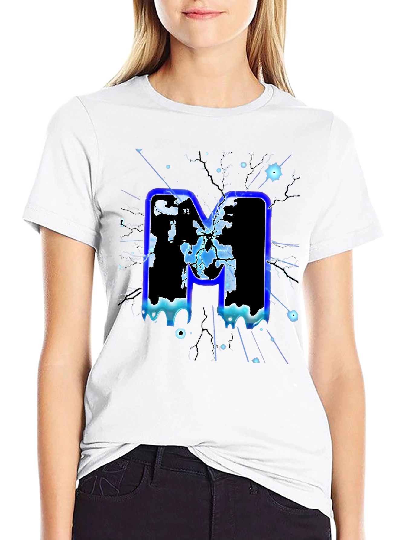 Bold Letter M Graphic Print Black T-Shirt