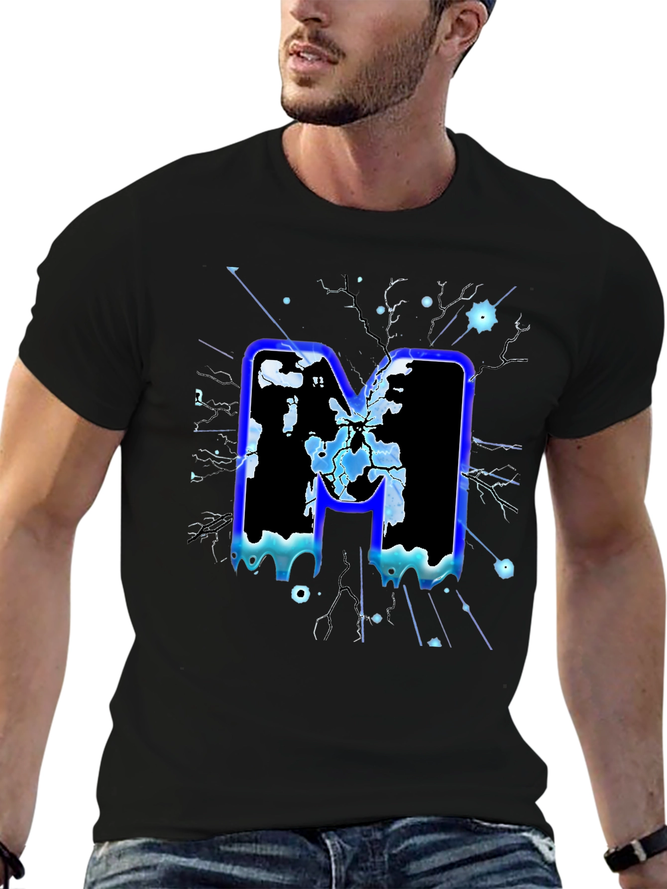 Bold Letter M Graphic Print Black T-Shirt