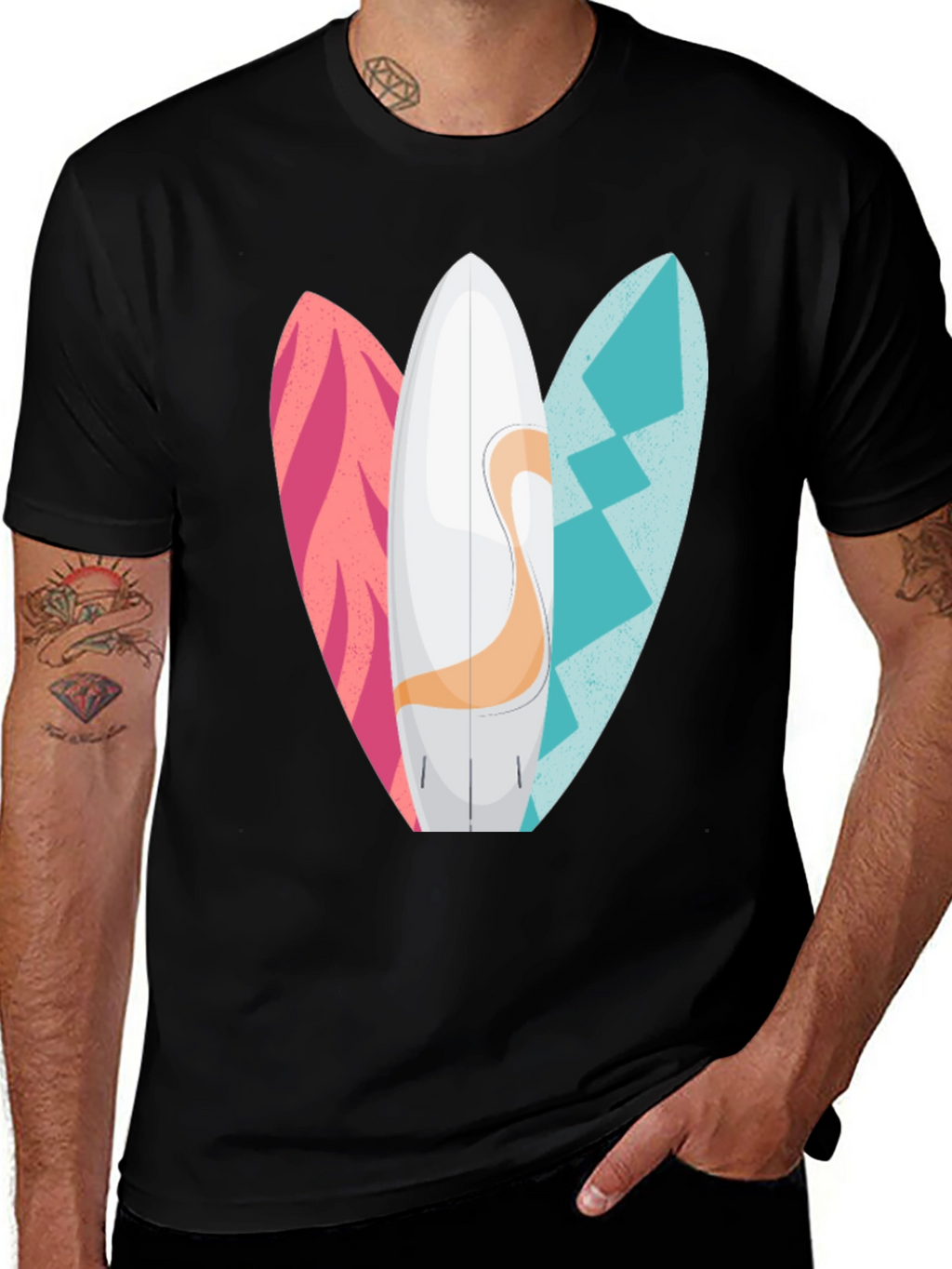 Surfboards Graphic Mens Black T-Shirt
