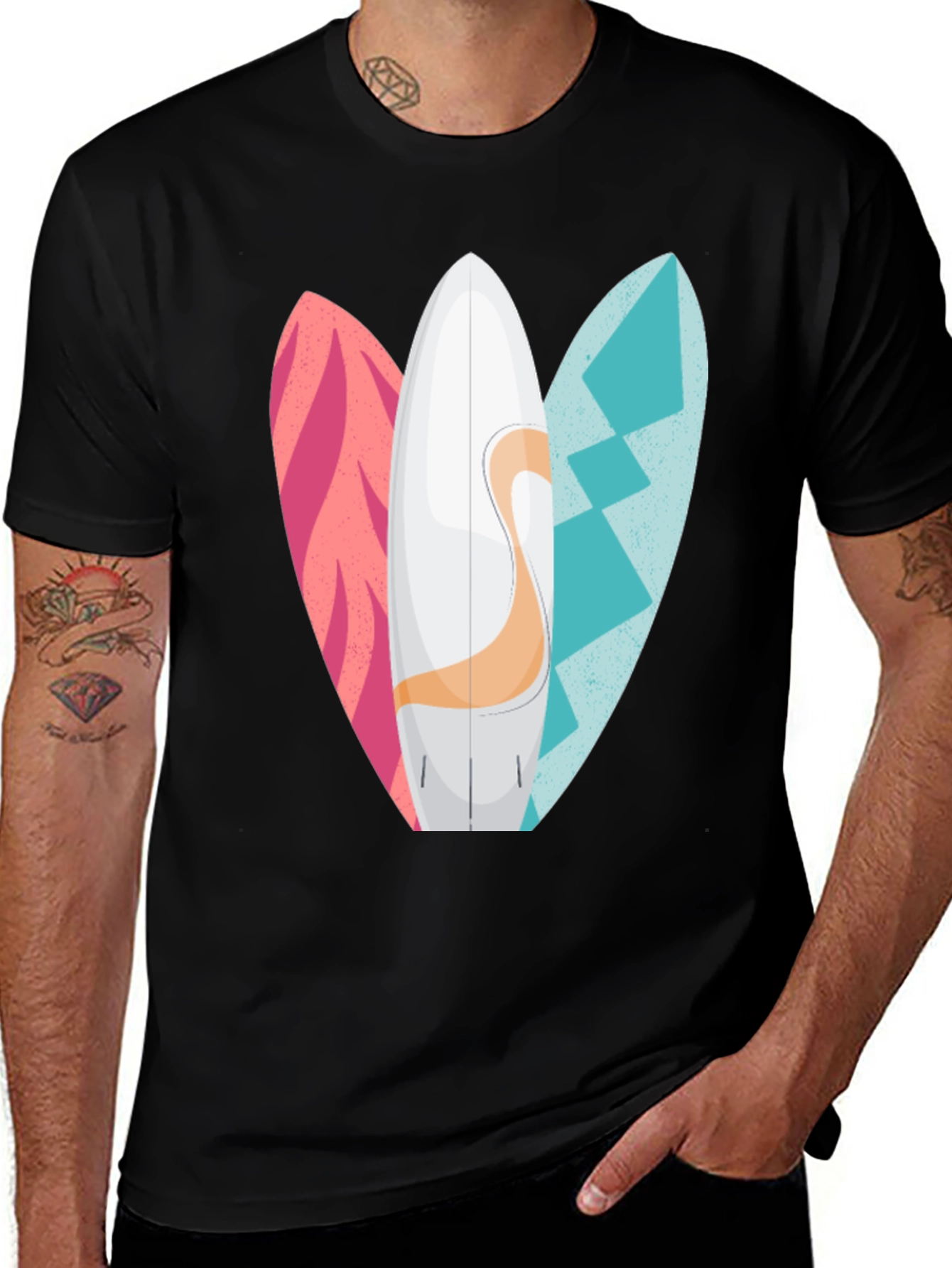 Surfboards Graphic Mens Black T-Shirt