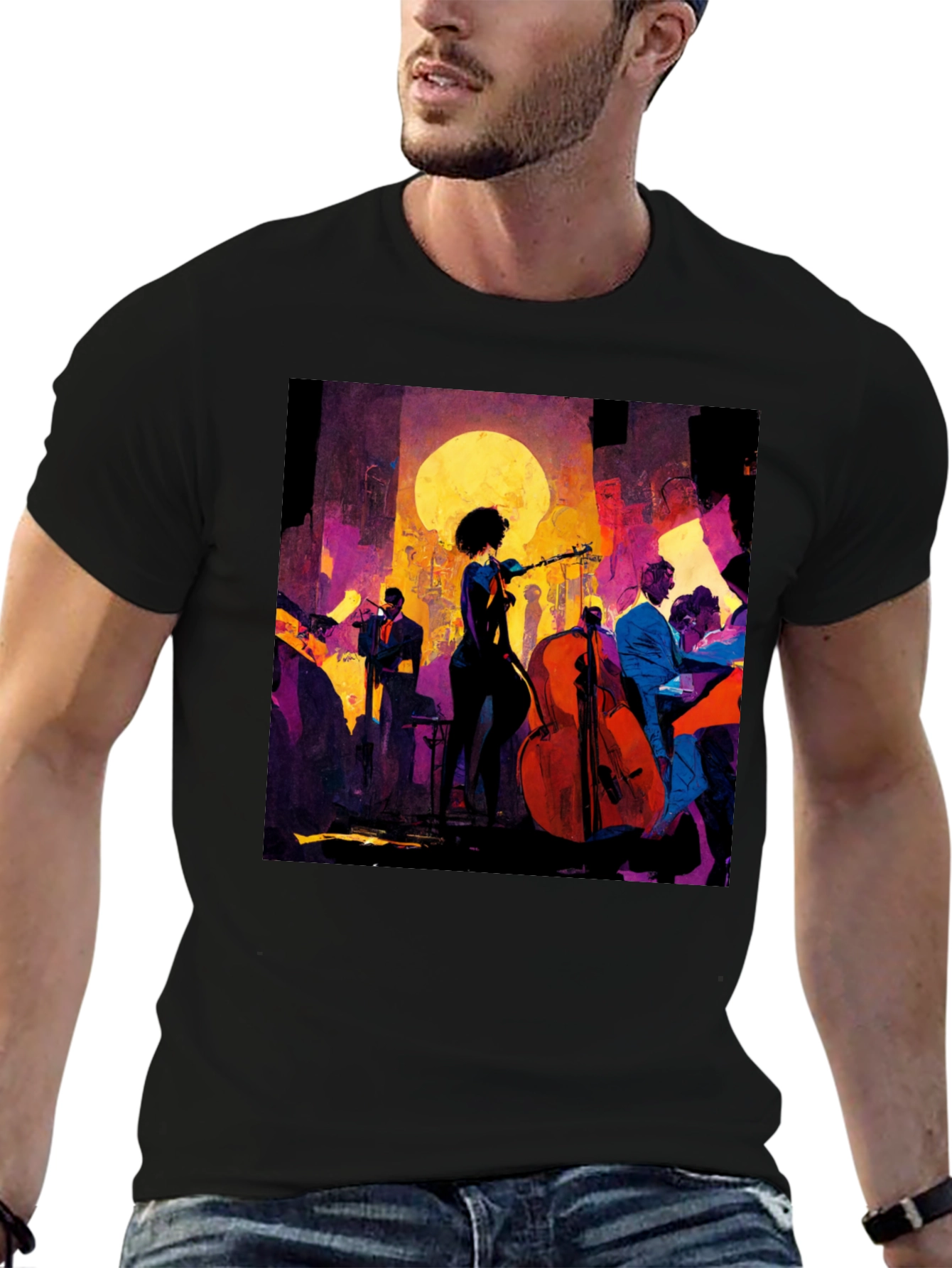 Jazz Night Graphic Tee - Black Cotton T-Shirt