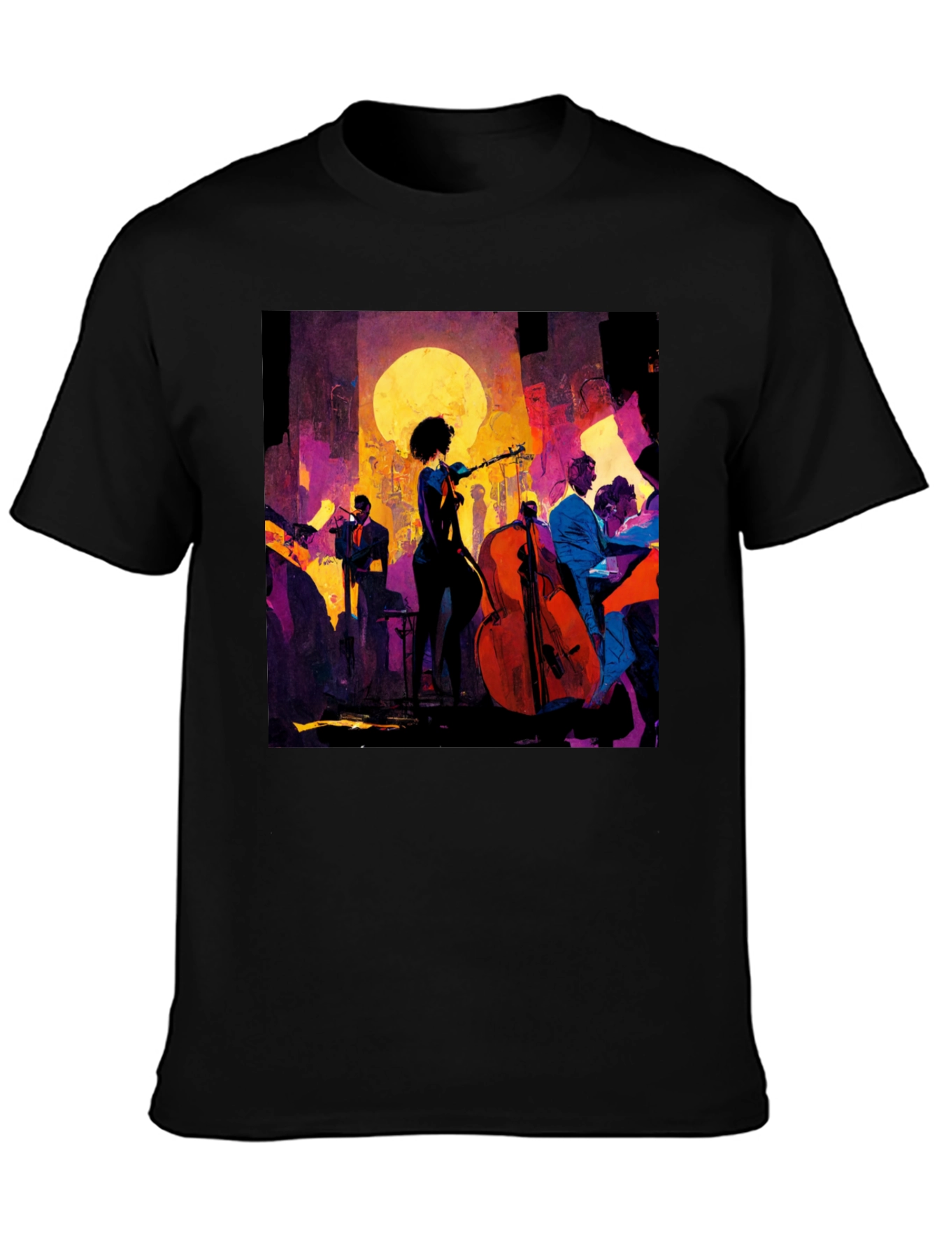 Jazz Night Graphic Tee - Black Cotton T-Shirt