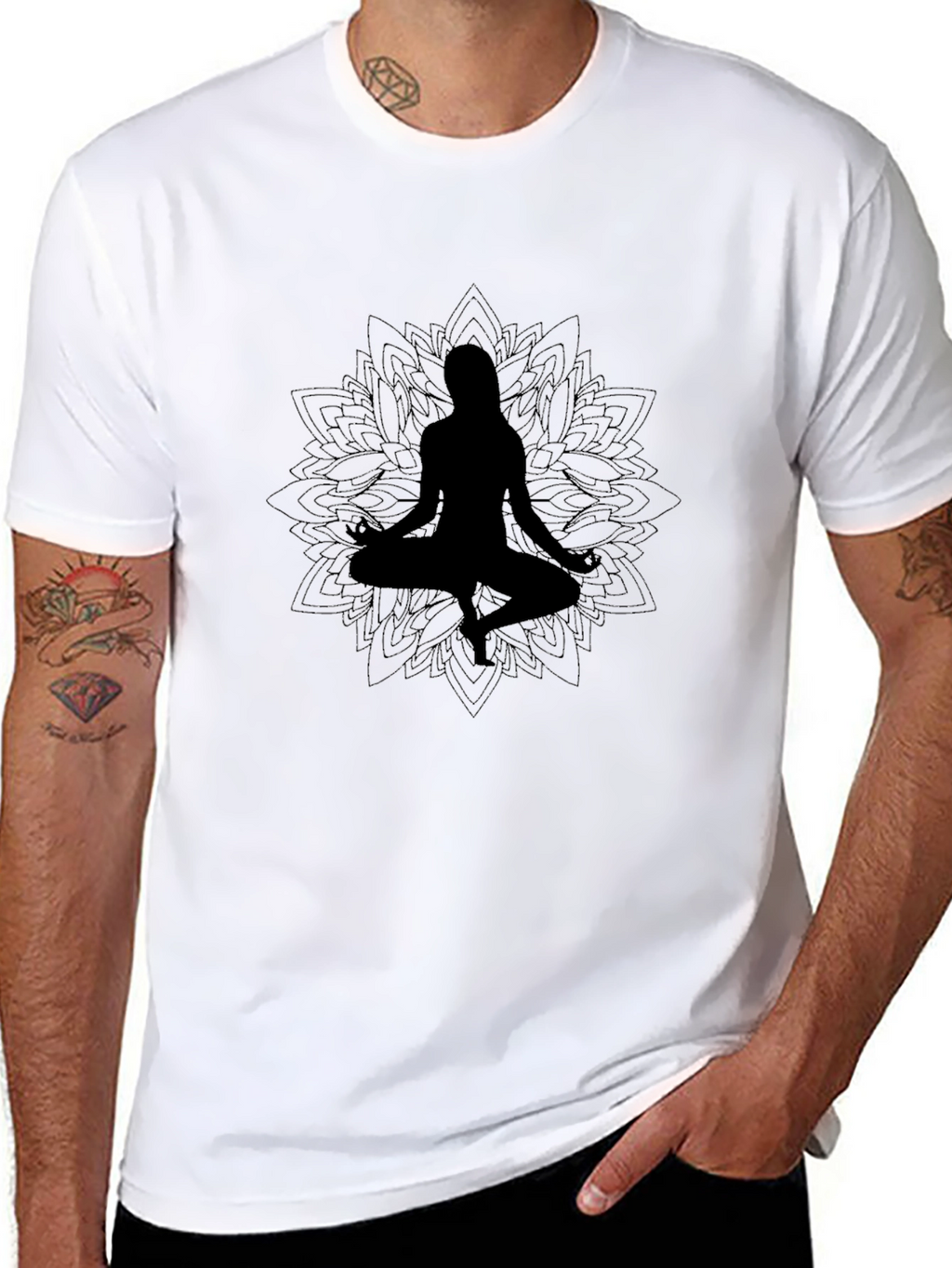 Yoga Silhouette Black T-Shirt - Meditation Design