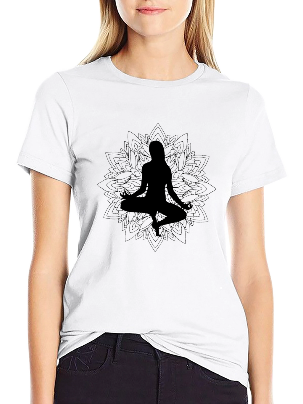 Yoga Silhouette Black T-Shirt - Meditation Design