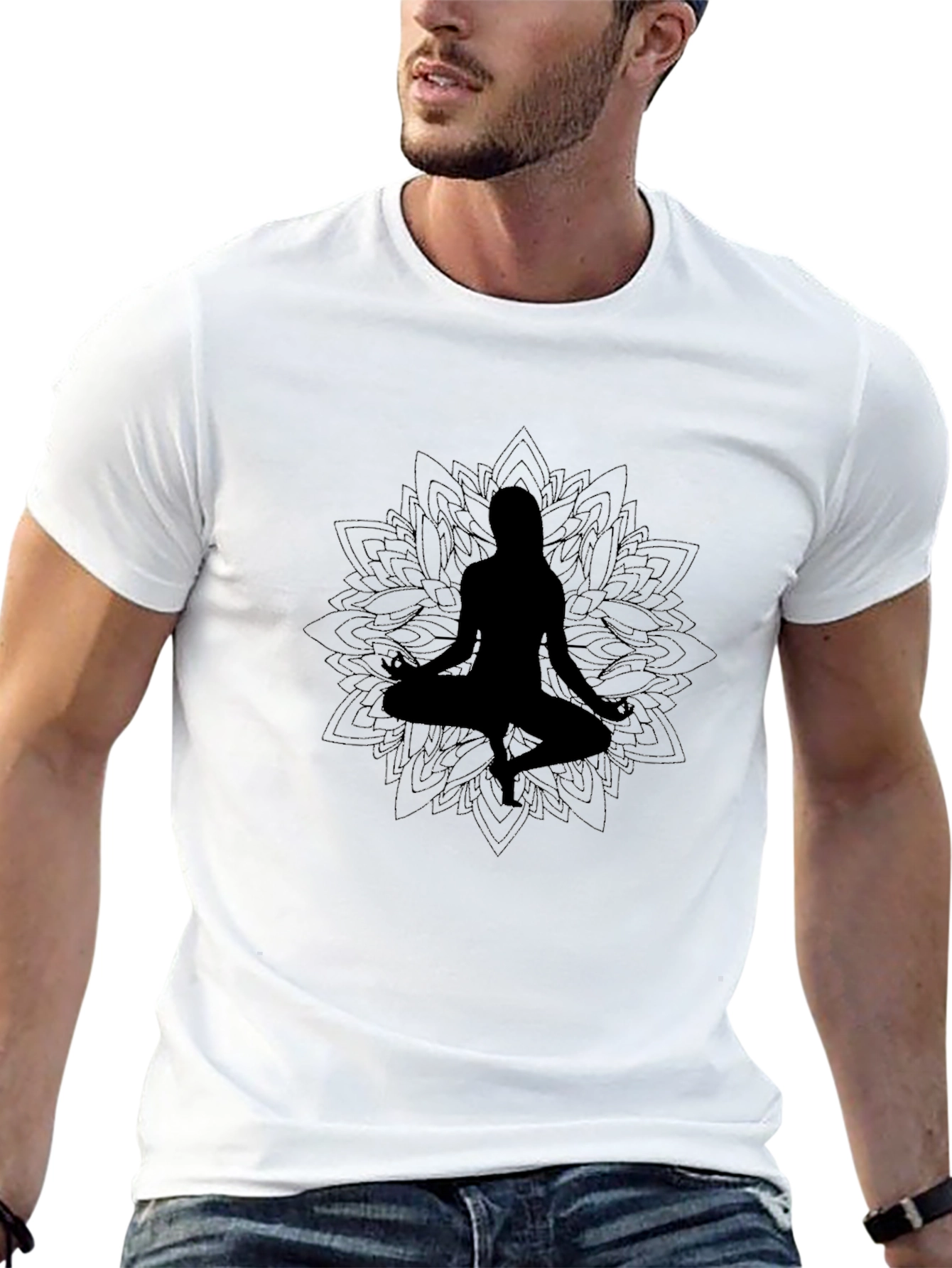 Yoga Silhouette Black T-Shirt - Meditation Design