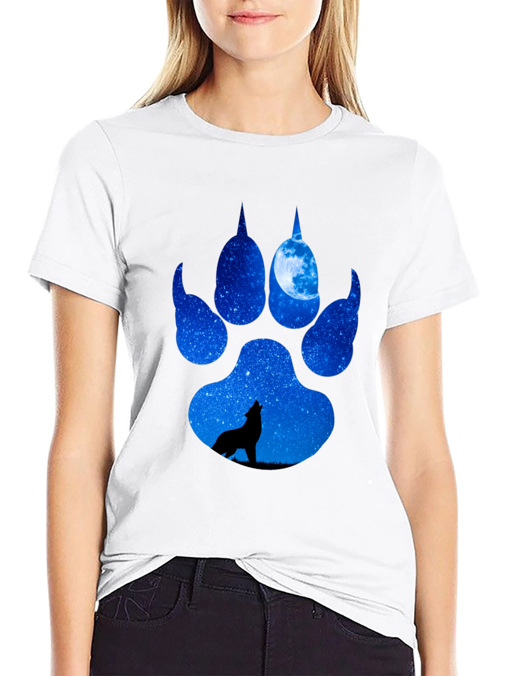 Wolf Paw Print T-Shirt - Galaxy Howling Wolf