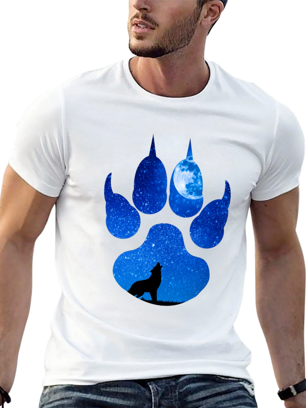 Wolf Paw Print T-Shirt - Galaxy Howling Wolf