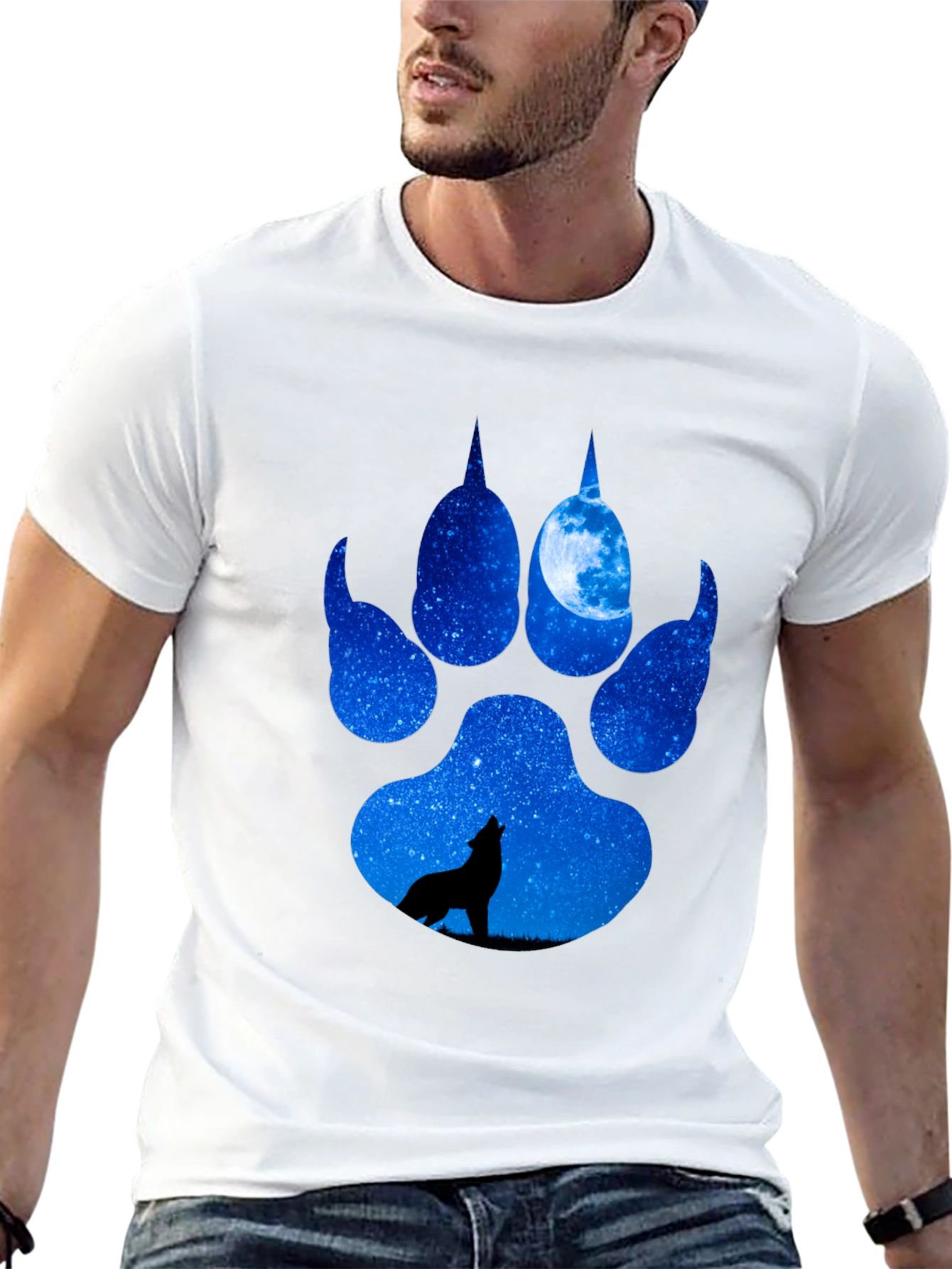 Wolf Paw Print T-Shirt - Galaxy Howling Wolf