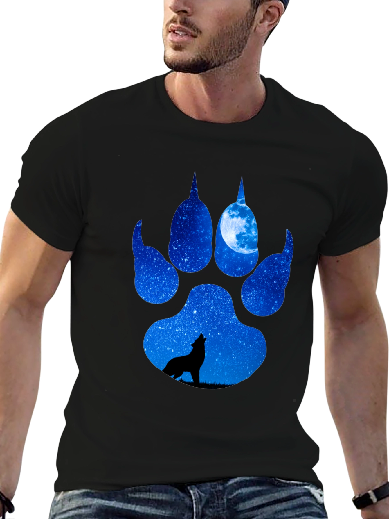 Wolf Paw Print T-Shirt - Galaxy Howling Wolf