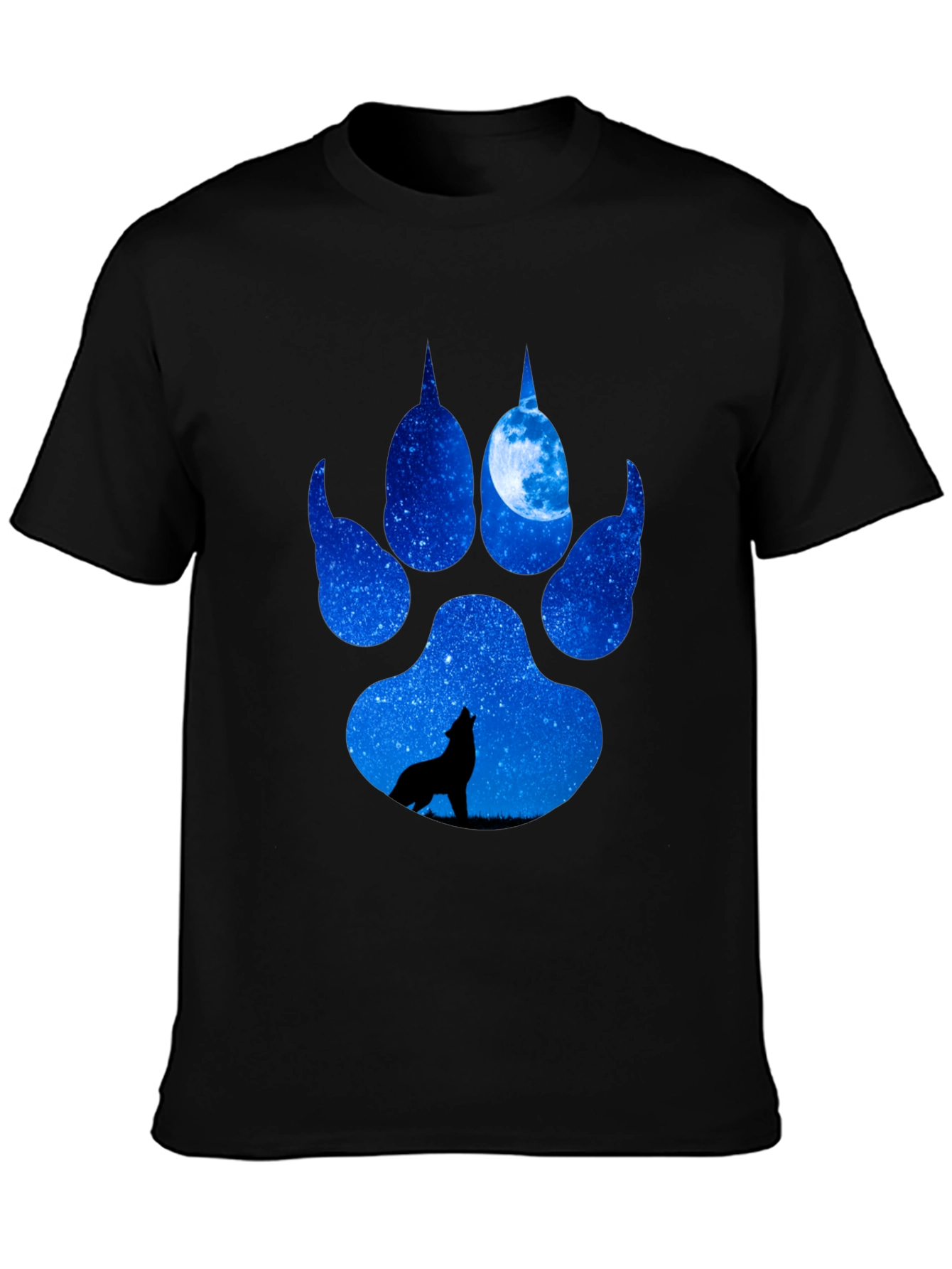 Wolf Paw Print T-Shirt - Galaxy Howling Wolf