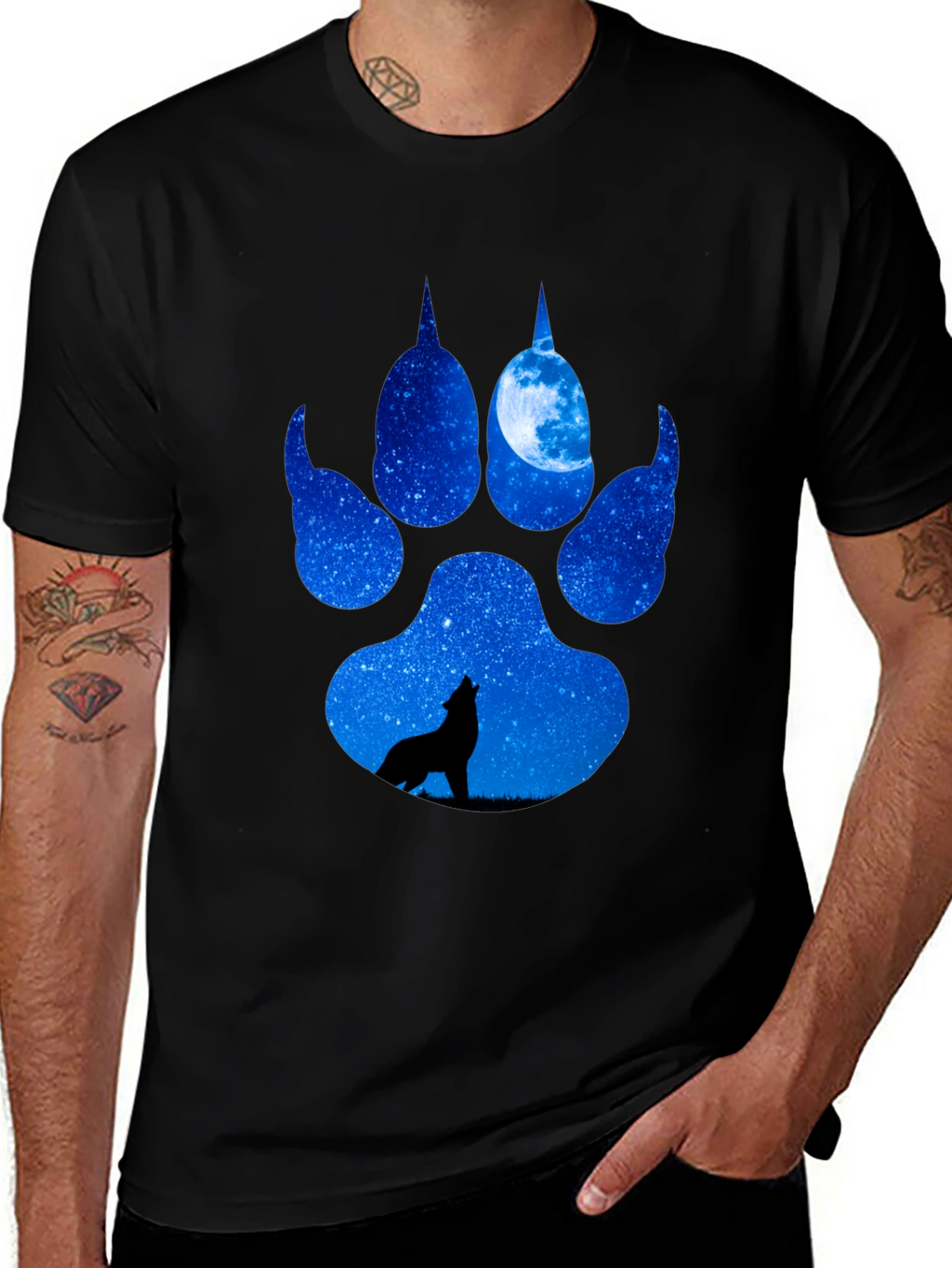 Wolf Paw Print T-Shirt - Galaxy Howling Wolf