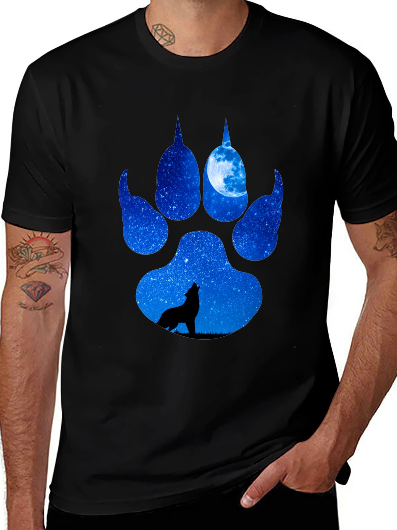 Wolf Paw Print T-Shirt - Galaxy Howling Wolf