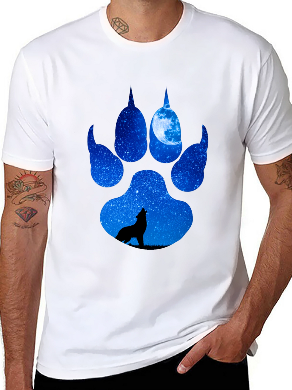 Wolf Paw Print T-Shirt - Galaxy Howling Wolf