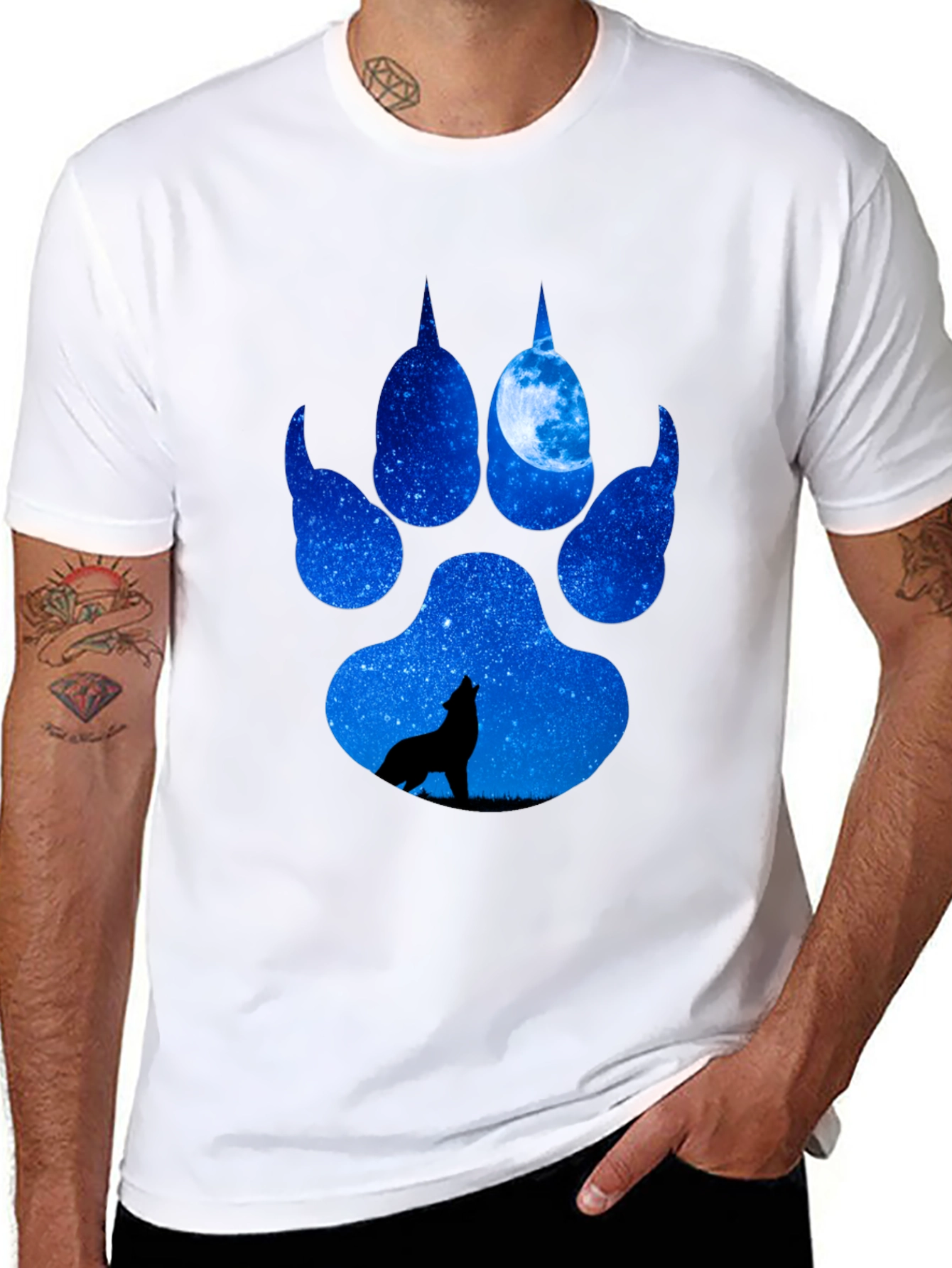 Wolf Paw Print T-Shirt - Galaxy Howling Wolf