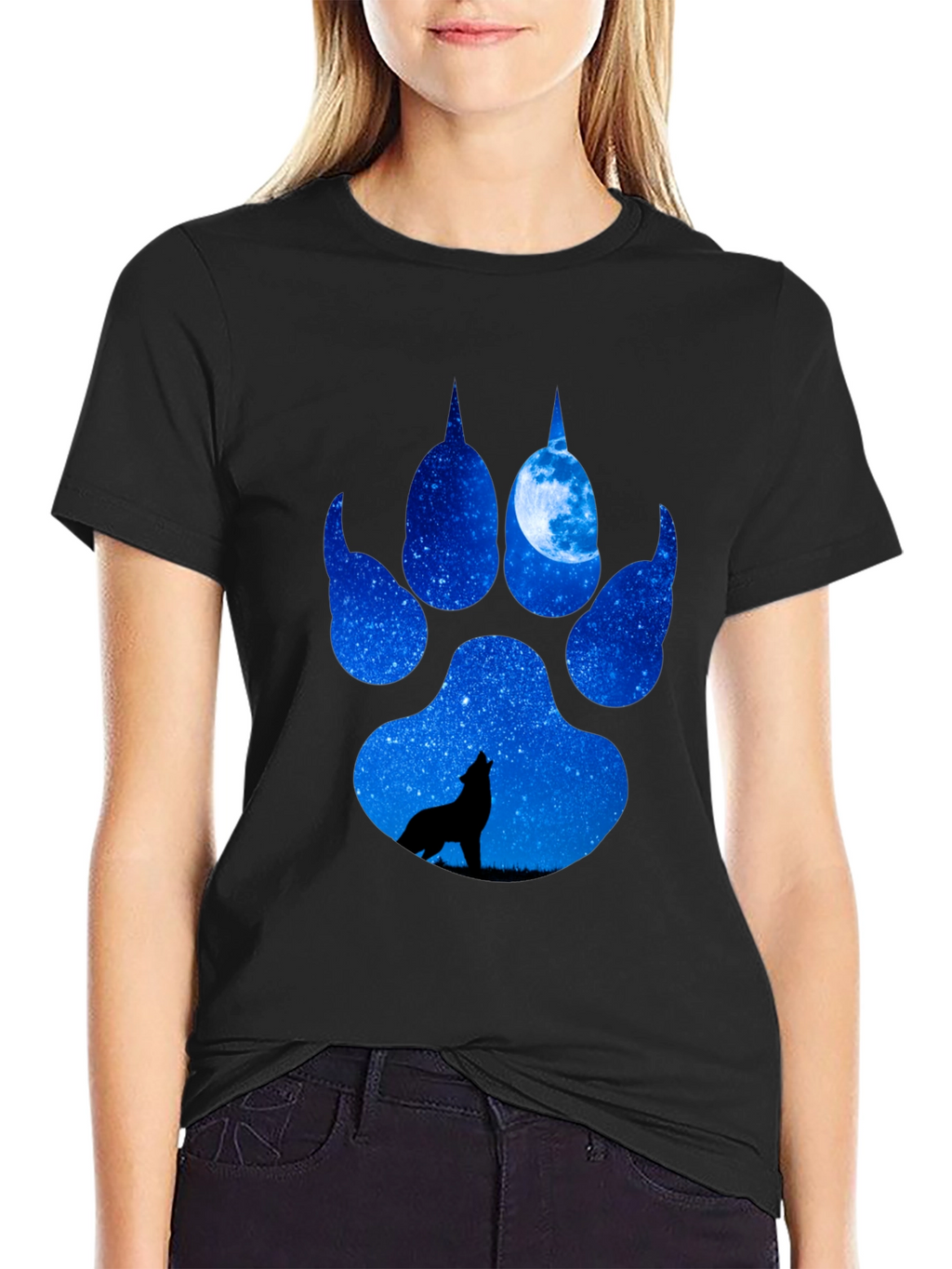 Wolf Paw Print T-Shirt - Galaxy Howling Wolf