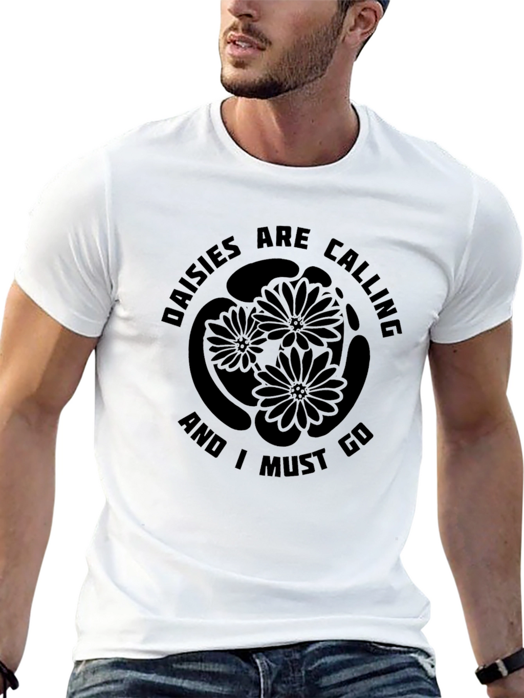 Daisies Are Calling Mens Black T-Shirt