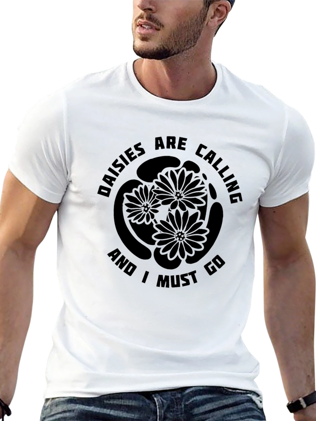 Daisies Are Calling Mens Black T-Shirt