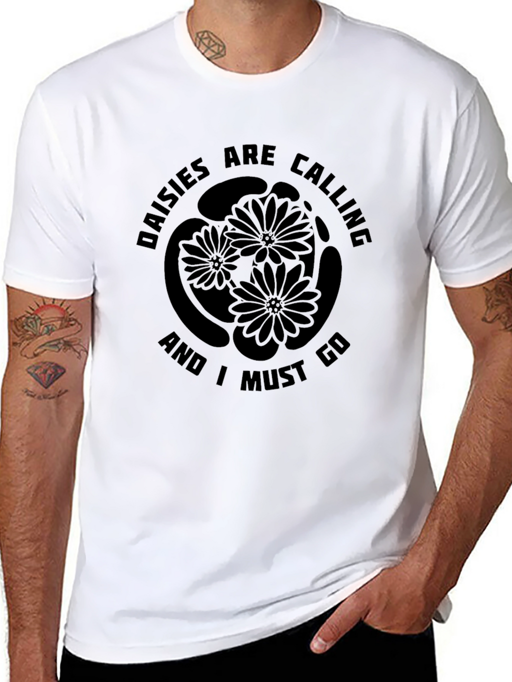 Daisies Are Calling Mens Black T-Shirt