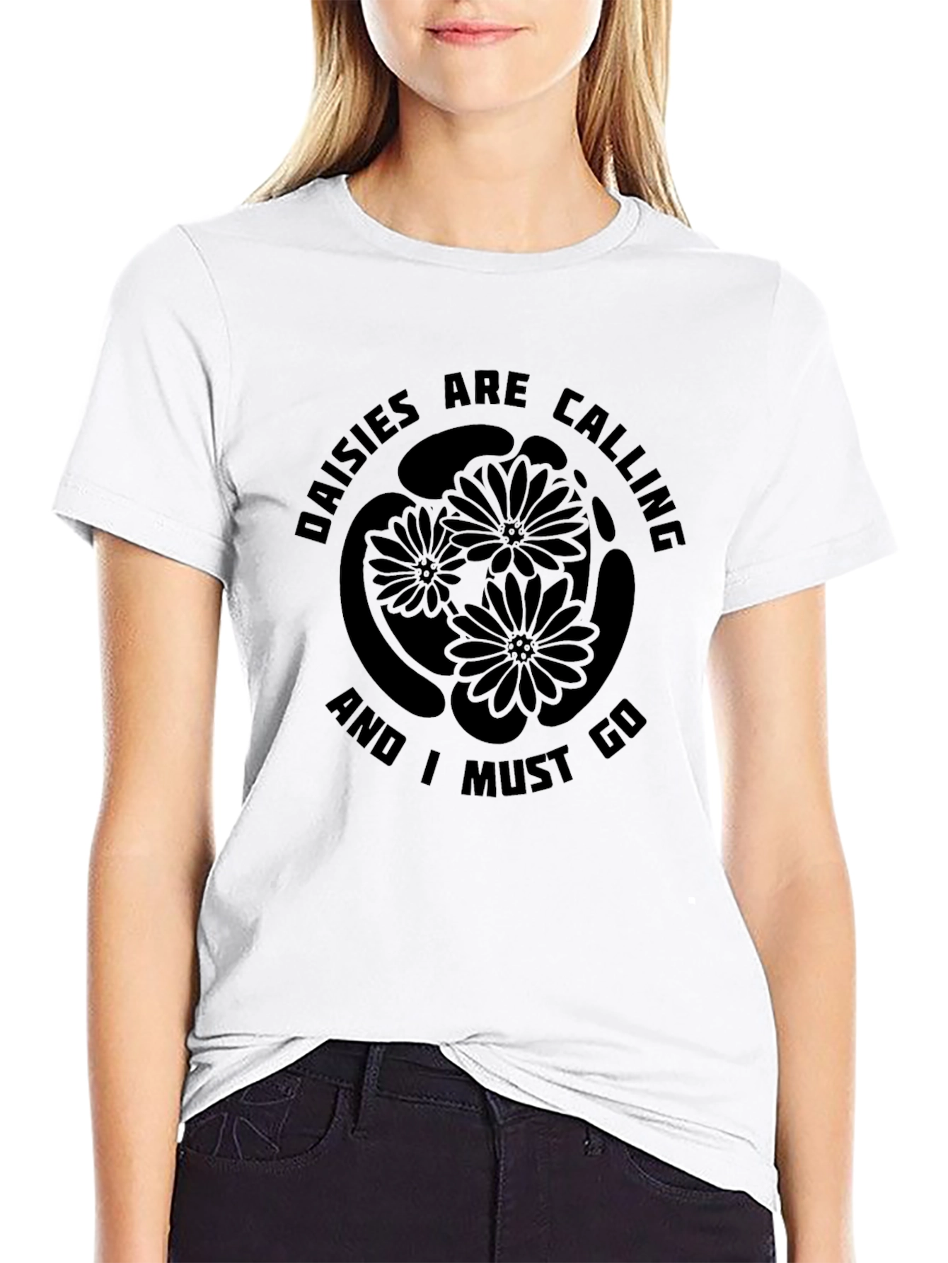 Daisies Are Calling Mens Black T-Shirt