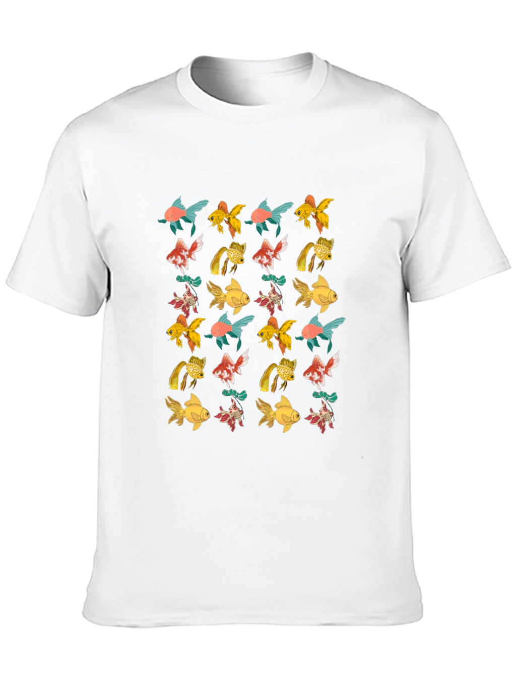 Black T-Shirt with Goldfish Pattern