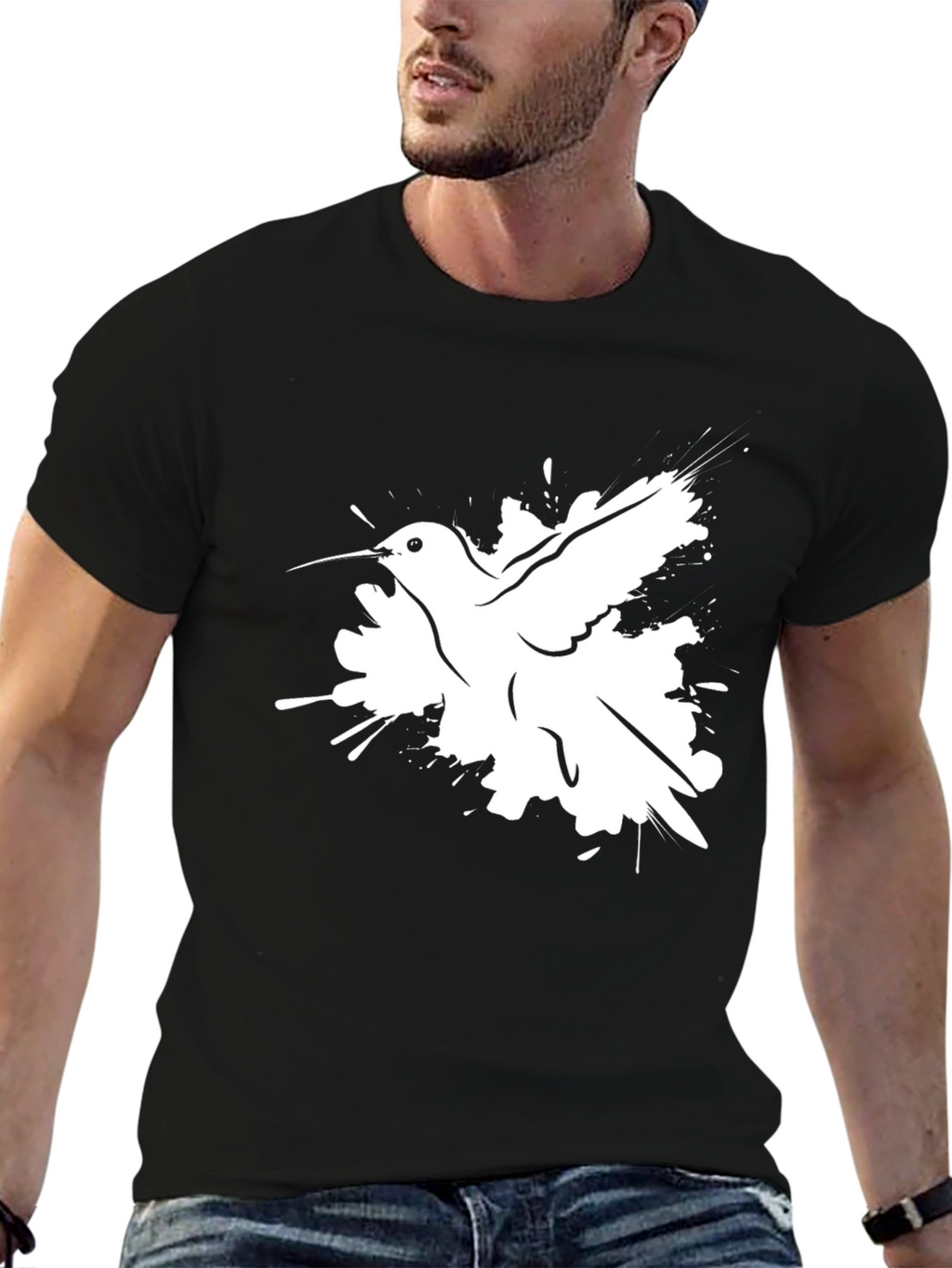 Hummingbird Graphic Print Black T-Shirt