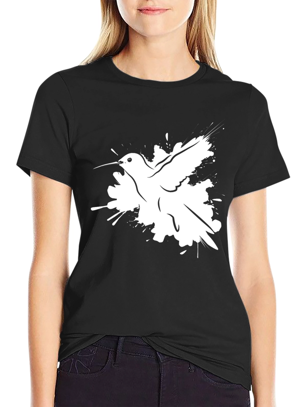 Hummingbird Graphic Print Black T-Shirt