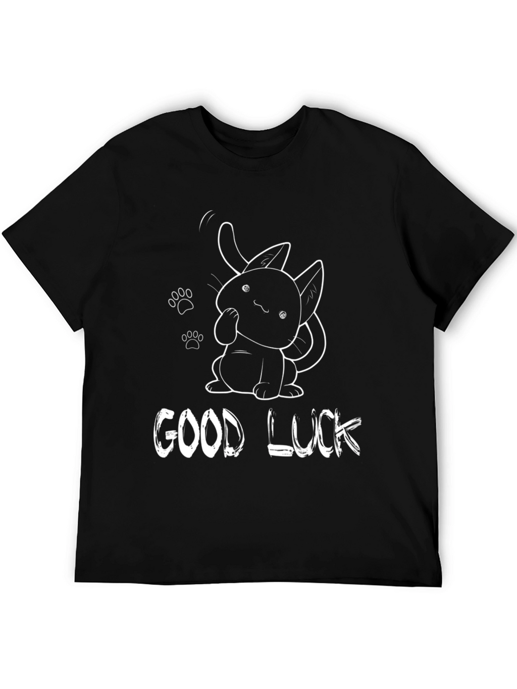 Good Luck Cat Graphic Tee - Black