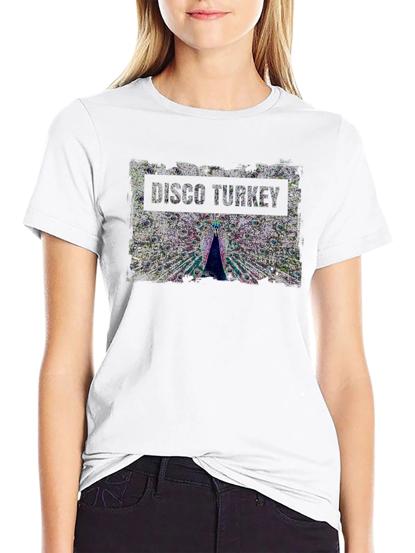 Disco Turkey Graphic Tee - Funky Peacock Design
