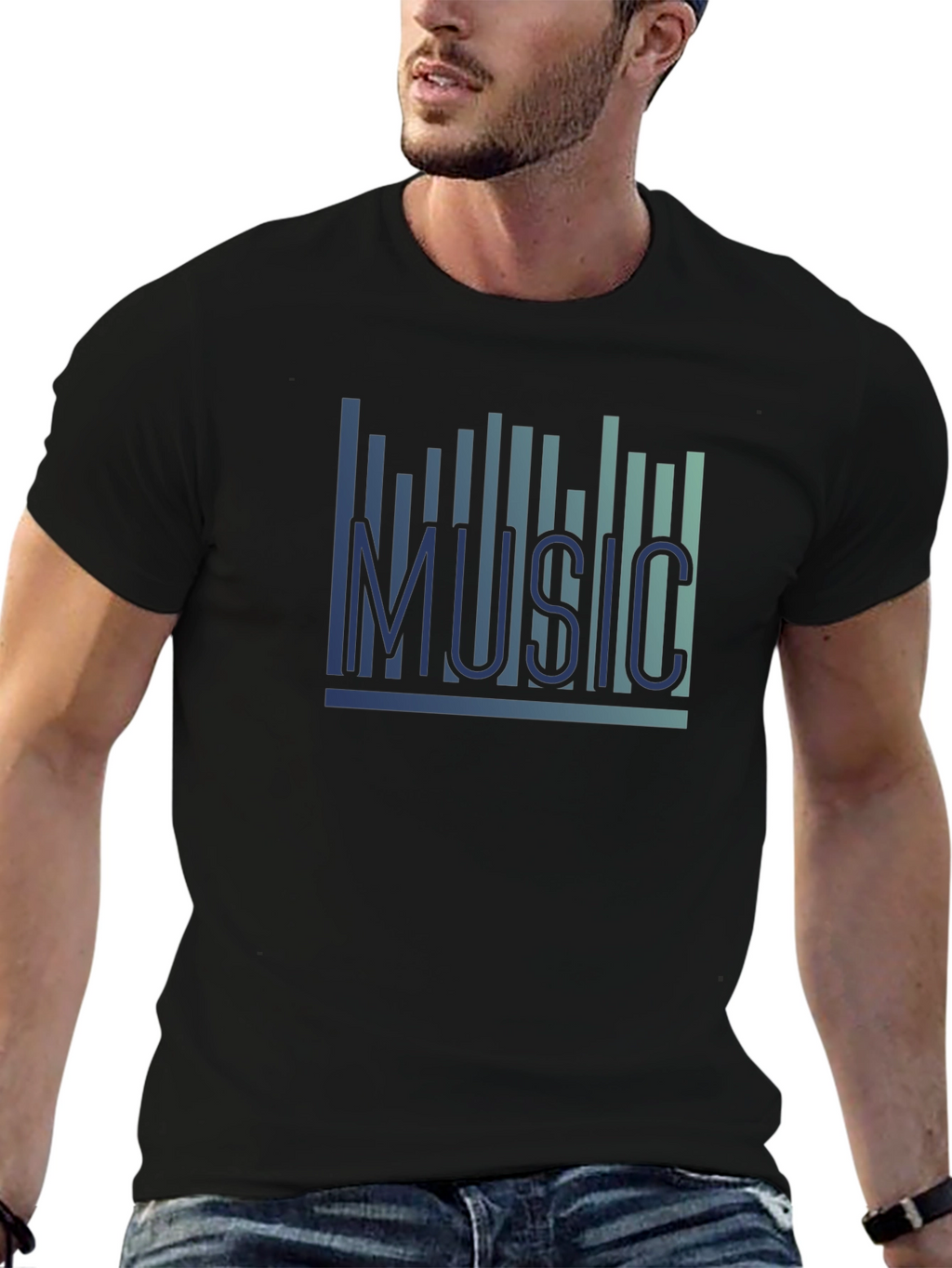 Music Graphic T-Shirt - Black Casual Tee