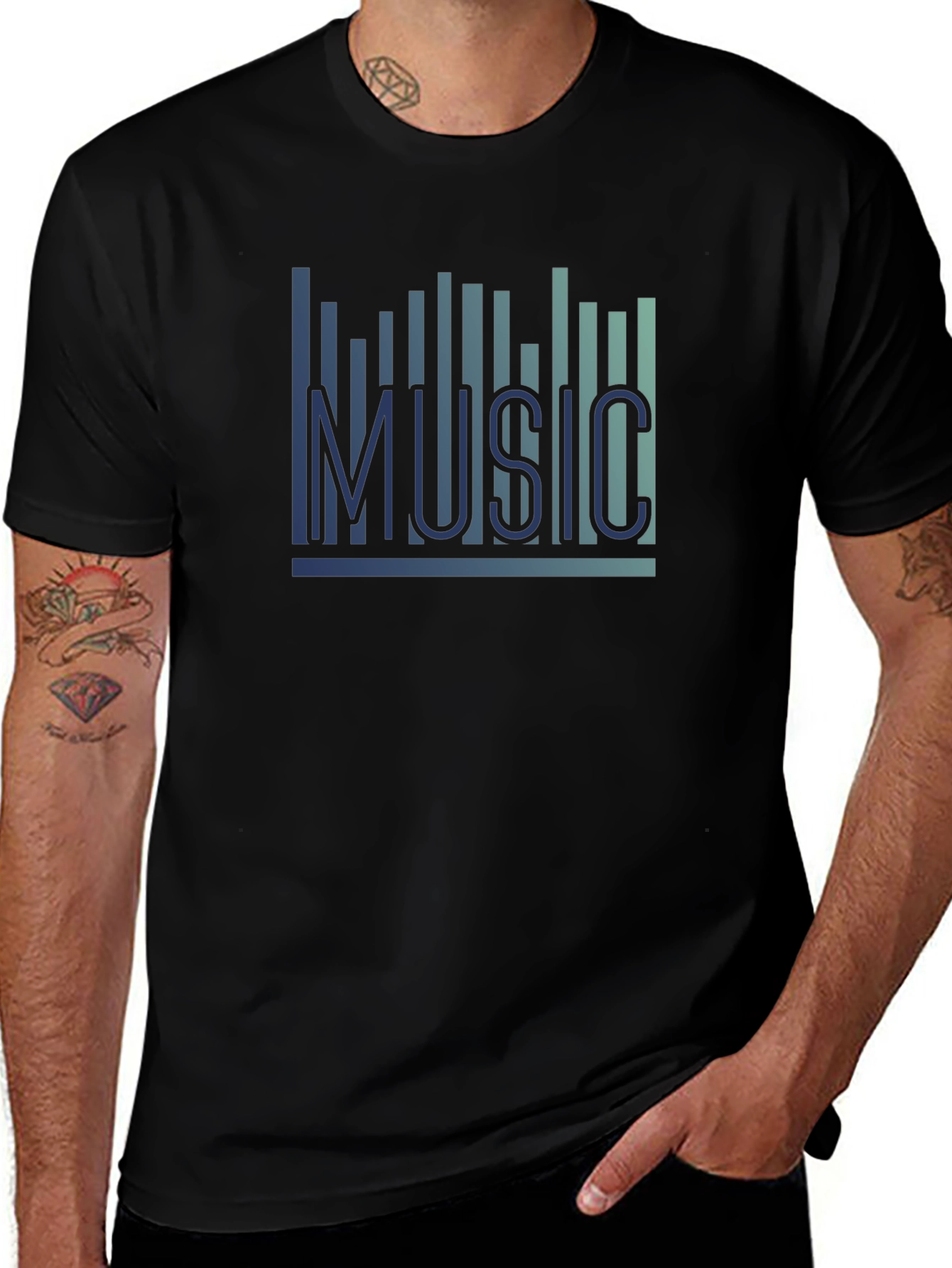Music Graphic T-Shirt - Black Casual Tee