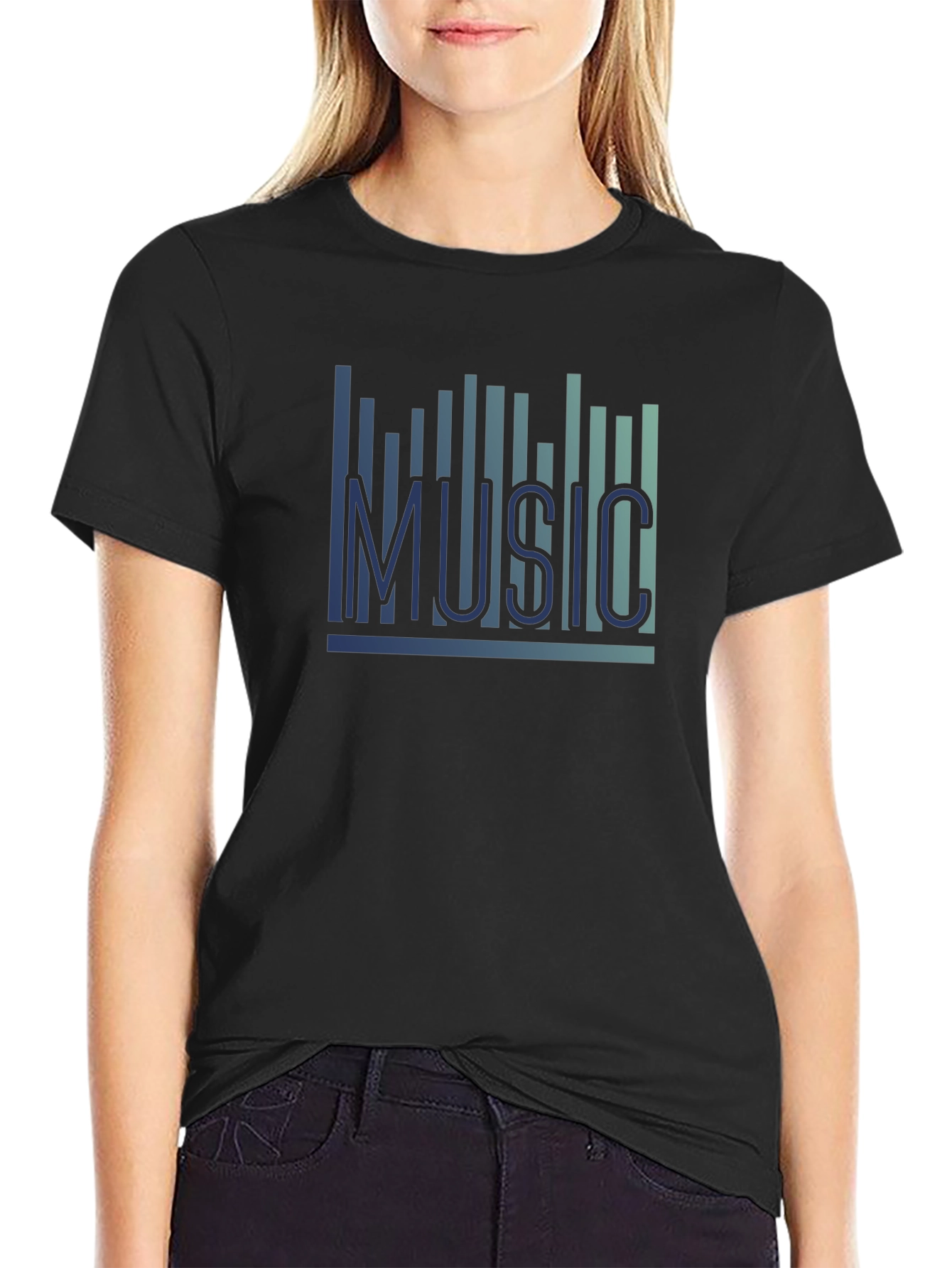 Music Graphic T-Shirt - Black Casual Tee