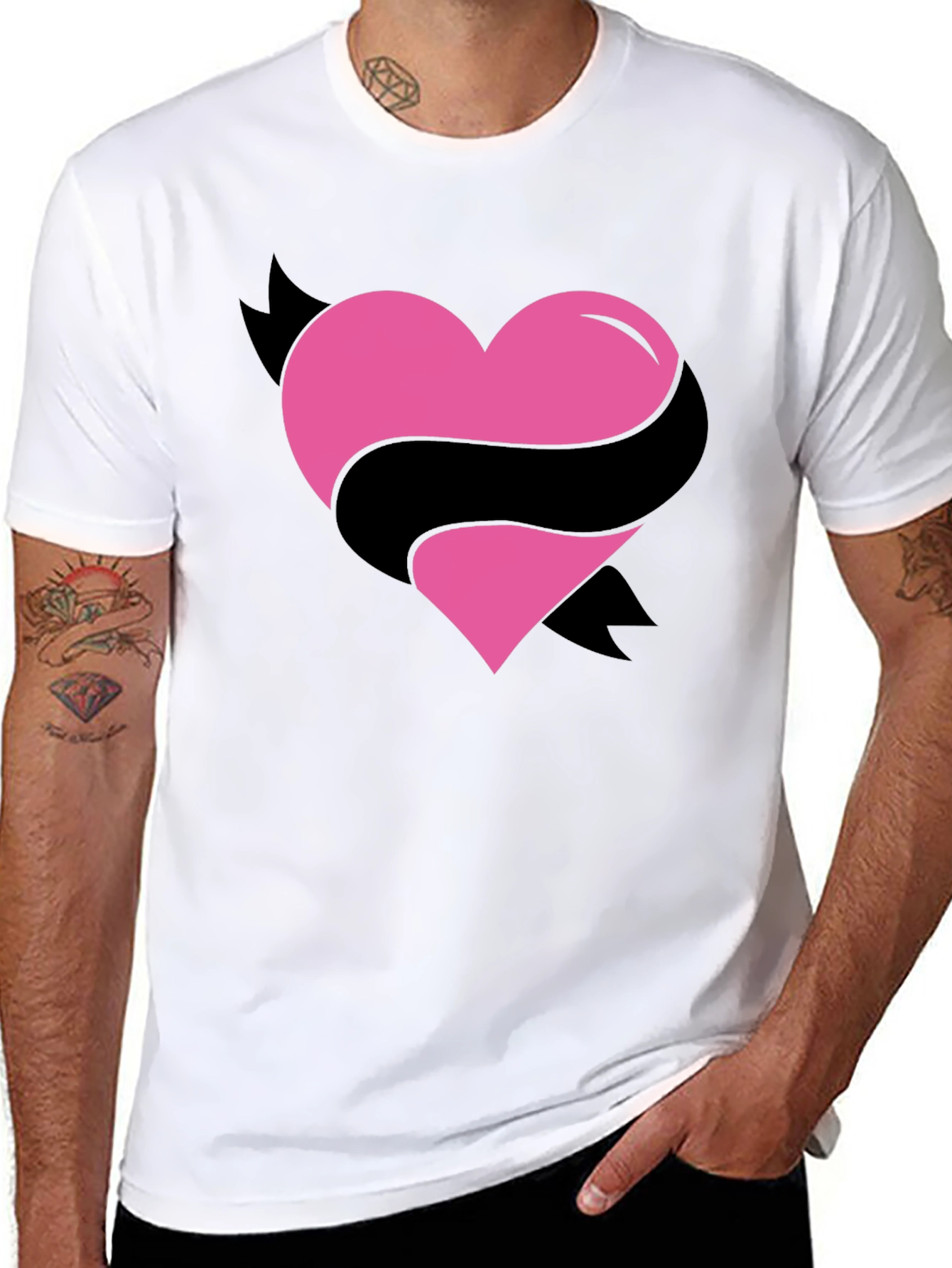 Heart Ribbon Graphic Tee - Mens Black T-Shirt