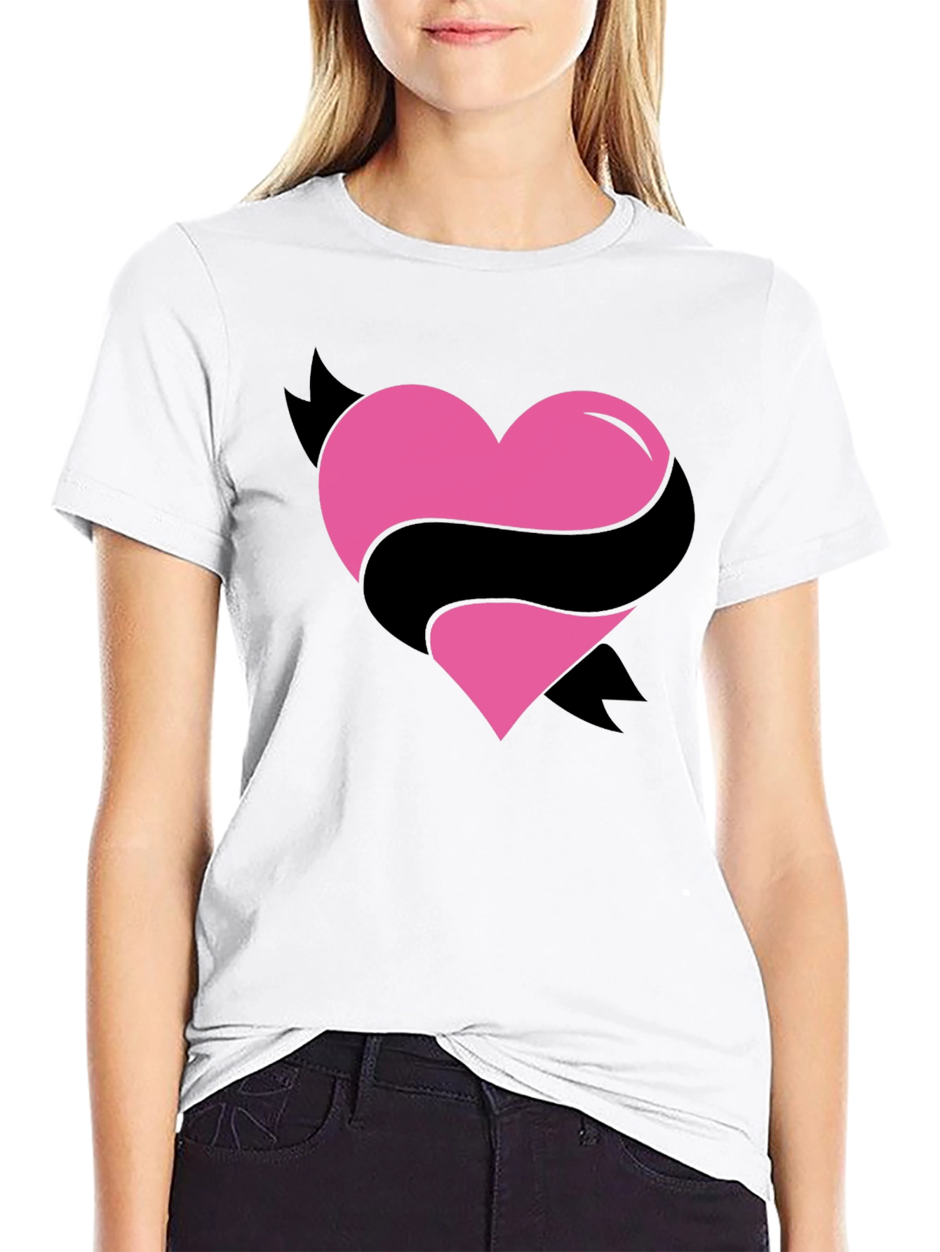Heart Ribbon Graphic Tee - Mens Black T-Shirt
