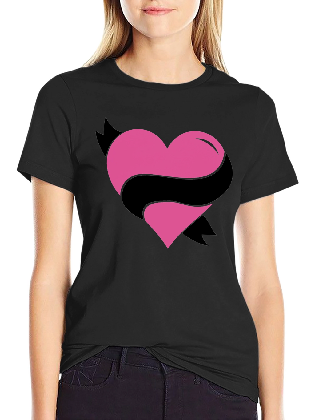 Heart Ribbon Graphic Tee - Mens Black T-Shirt
