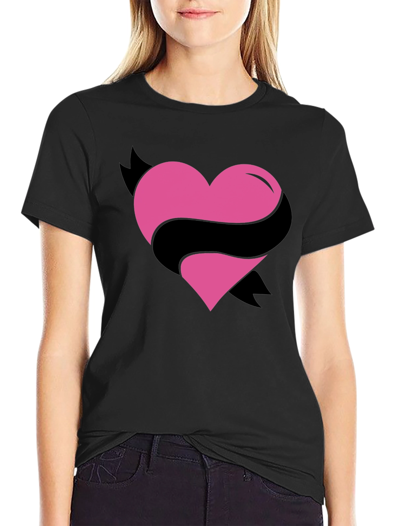 Heart Ribbon Graphic Tee - Mens Black T-Shirt