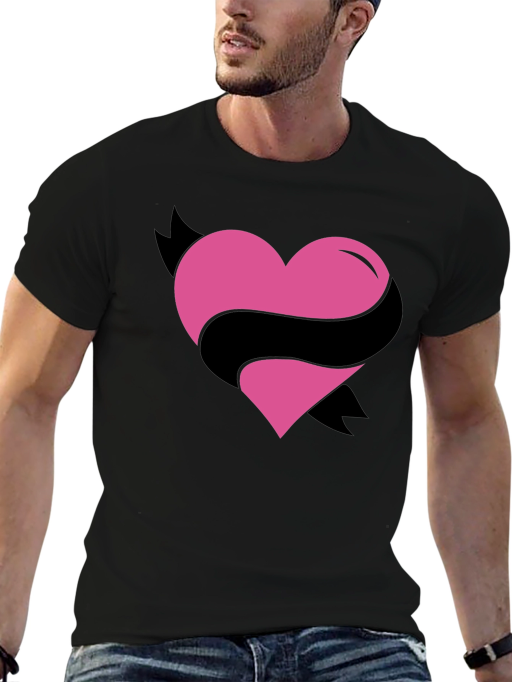 Heart Ribbon Graphic Tee - Mens Black T-Shirt
