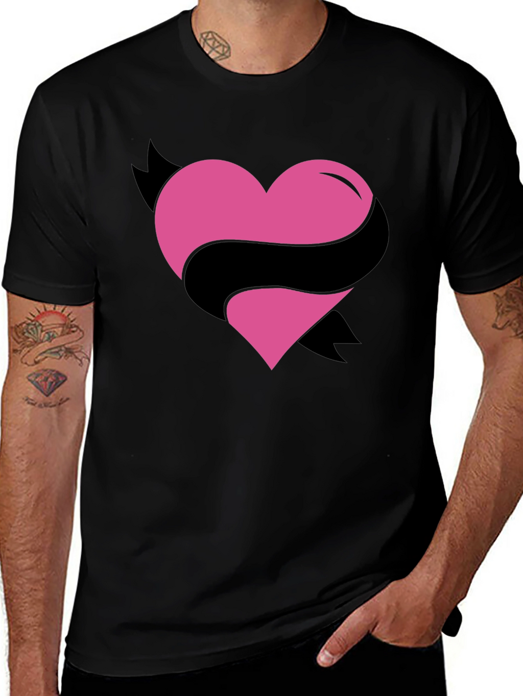 Heart Ribbon Graphic Tee - Mens Black T-Shirt