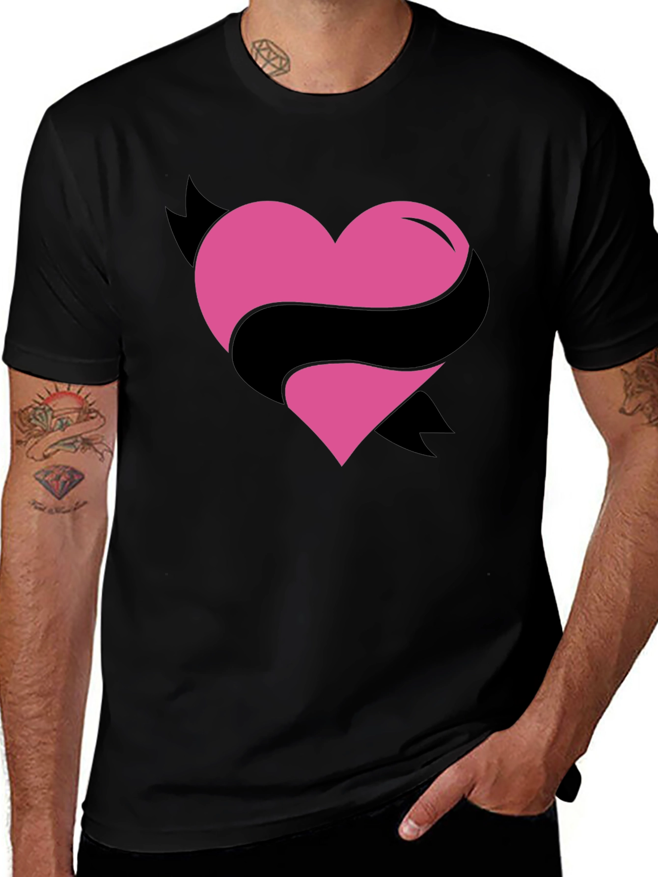 Heart Ribbon Graphic Tee - Mens Black T-Shirt