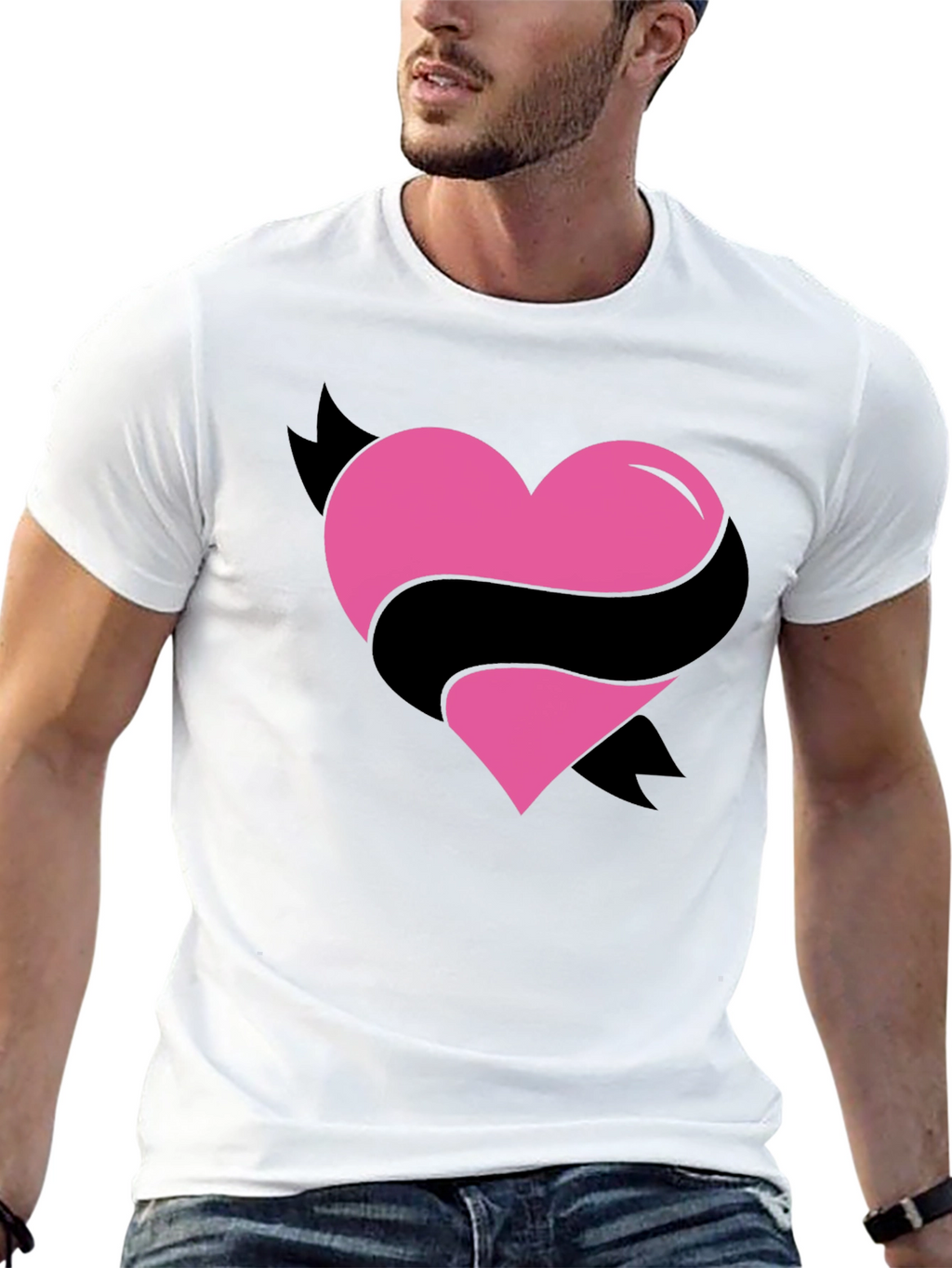Heart Ribbon Graphic Tee - Mens Black T-Shirt