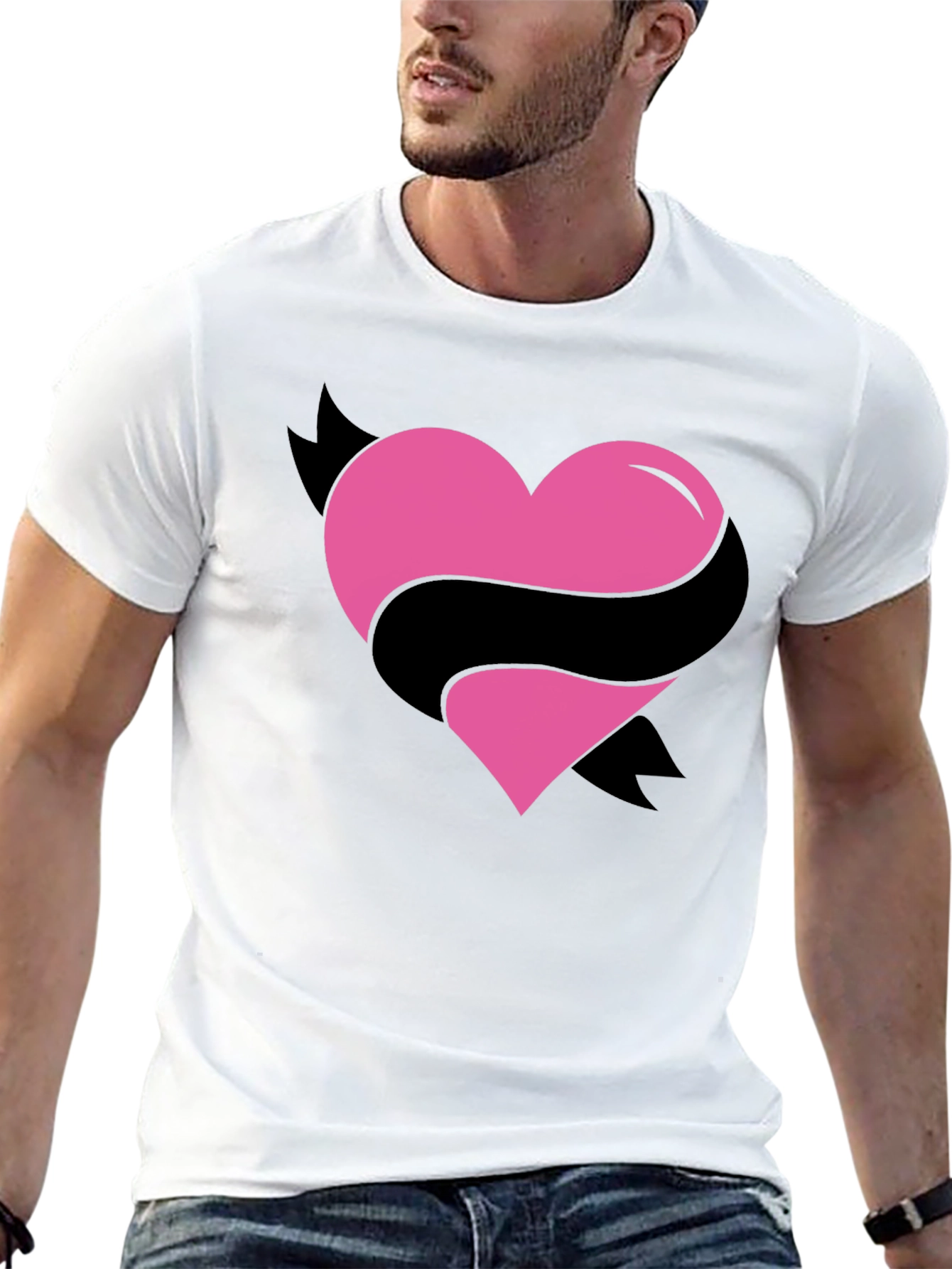 Heart Ribbon Graphic Tee - Mens Black T-Shirt