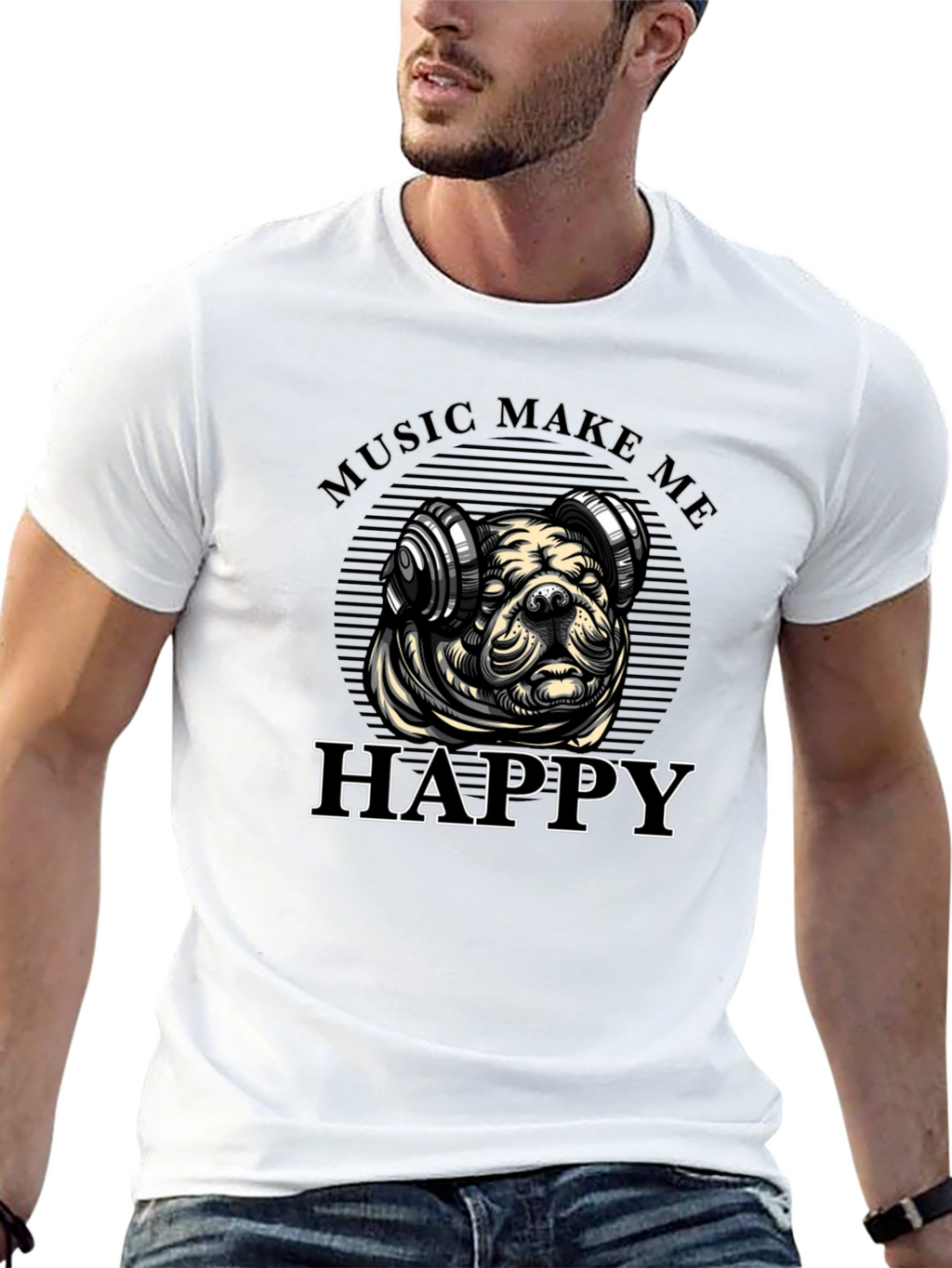 Music Loving Bulldog Graphic Tee